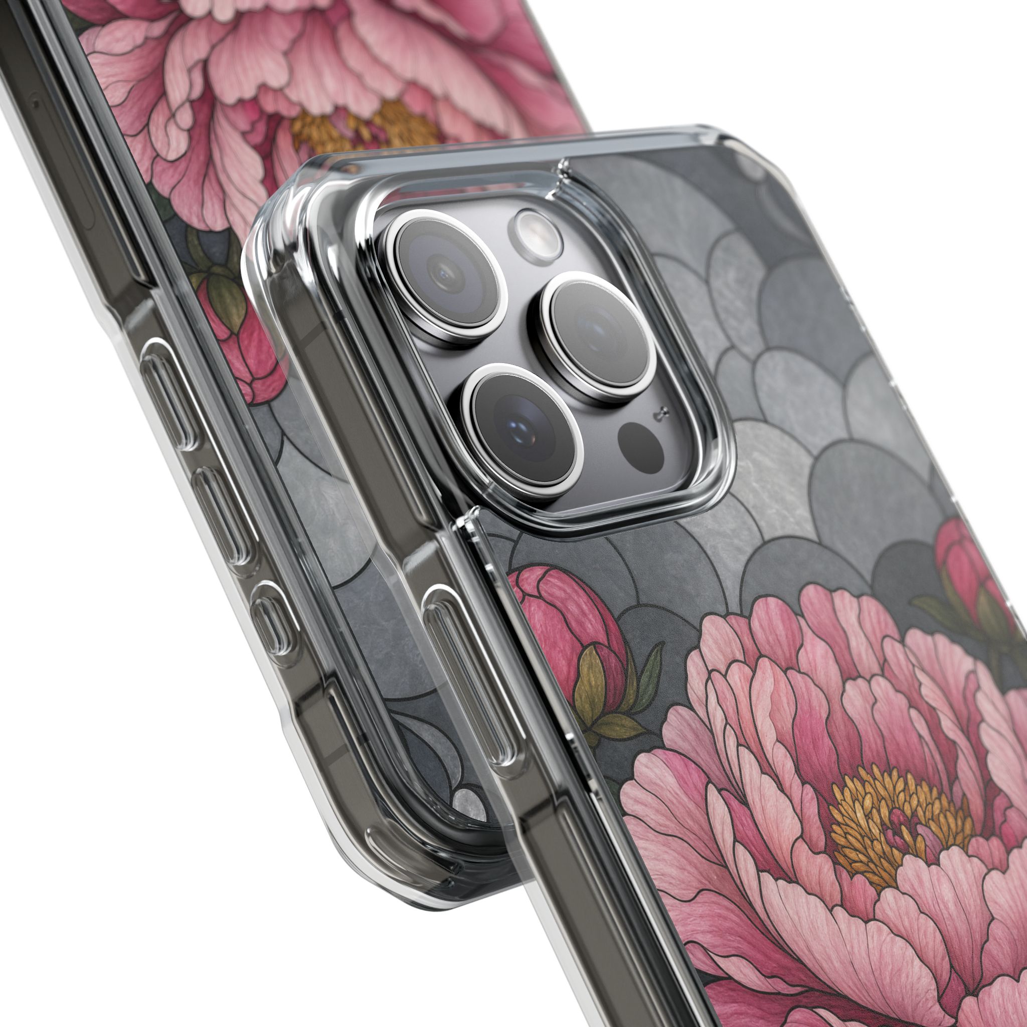 Peony Faux Stained Glass Phone Case, Slim Clear Case for iPhone 17 16 15 Pro Max, Protective Gift Case — MagSafe - Image 15