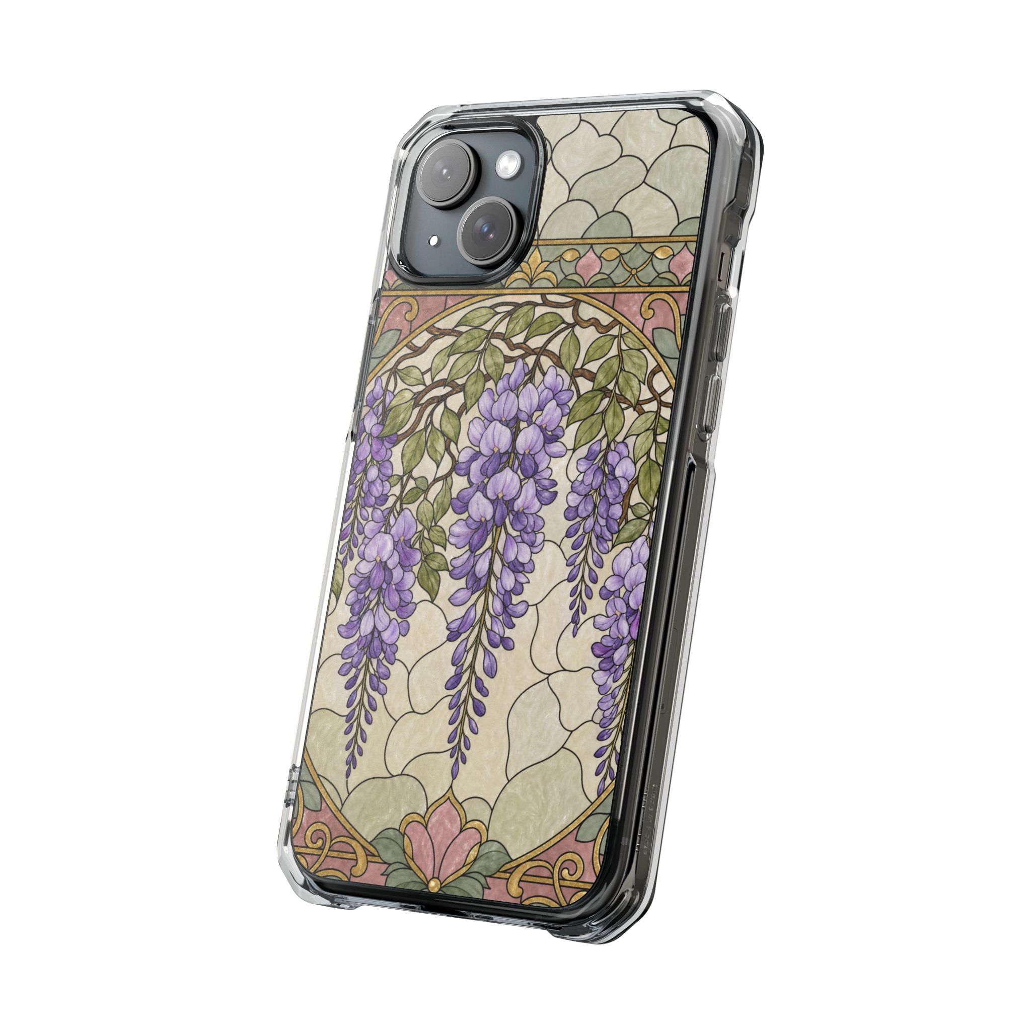 Wisteria Faux Stained Glass Phone Case, Slim Clear Case for iPhone 17 16 15 Pro Max, Protective Gift Case — MagSafe - Image 10