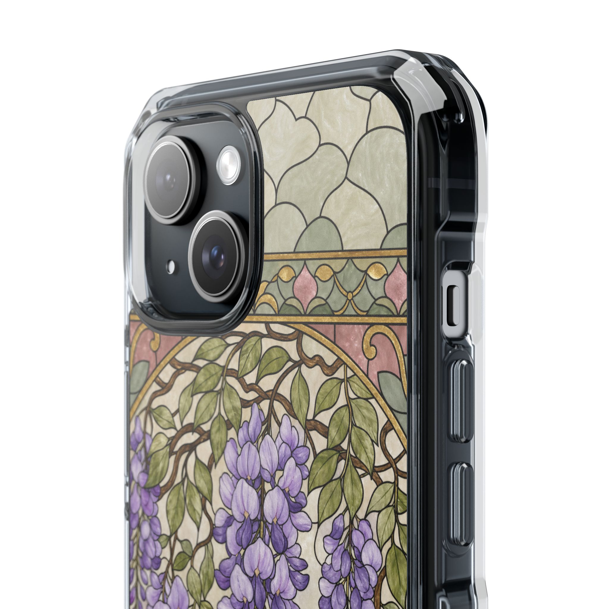 Wisteria Faux Stained Glass Phone Case, Slim Clear Case for iPhone 17 16 15 Pro Max, Protective Gift Case — MagSafe - Image 4