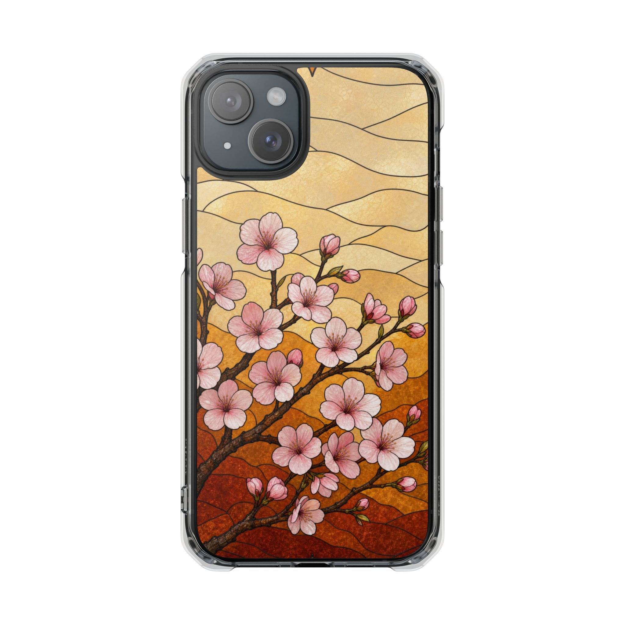 Cherry Blossom Faux Stained Glass Phone Case, Slim Clear Case for iPhone 17 16 15 Pro Max, Protective Gift Case — MagSafe - Image 9