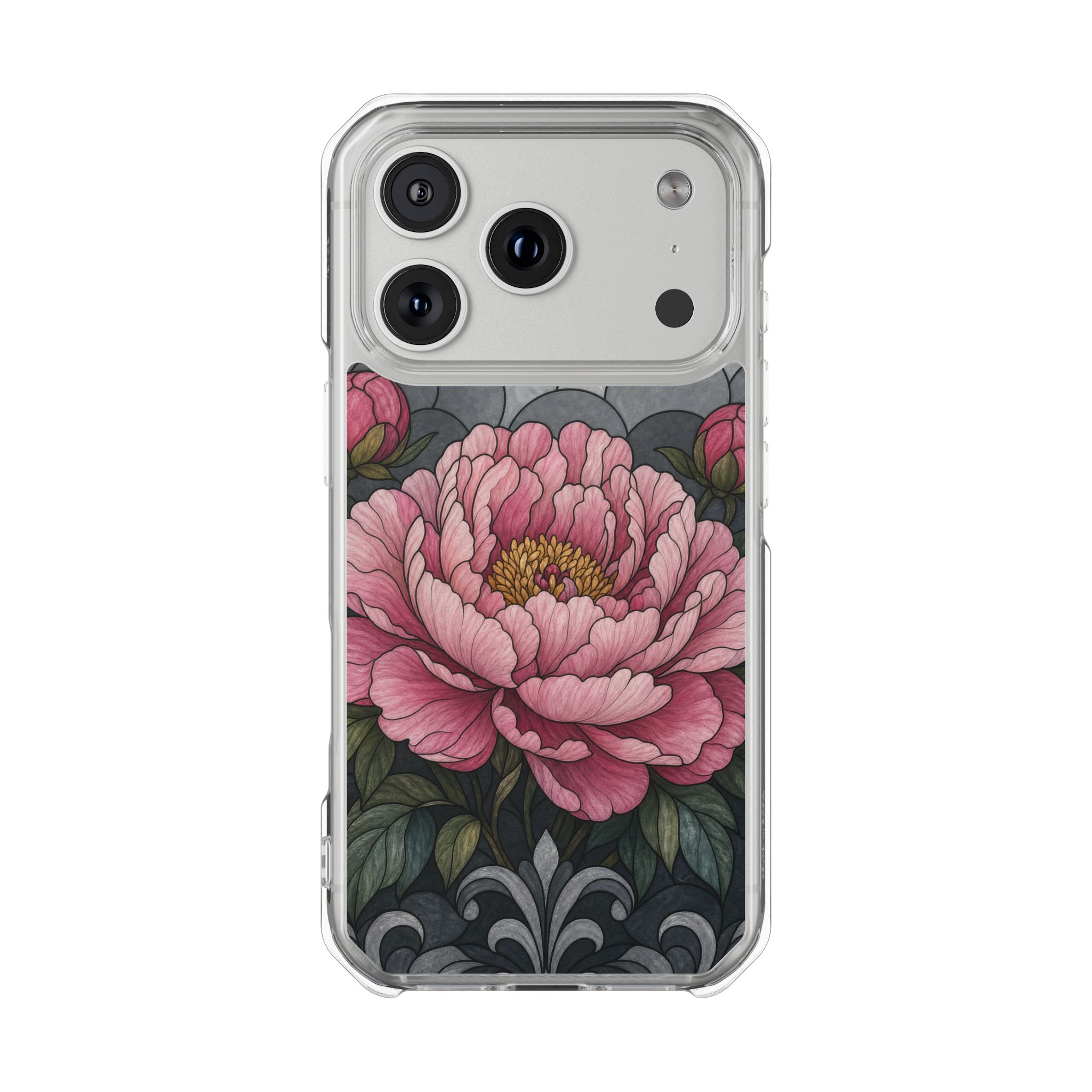 Peony Faux Stained Glass Phone Case, Slim Clear Case for iPhone 17 16 15 Pro Max, Protective Gift Case — MagSafe - Image 31