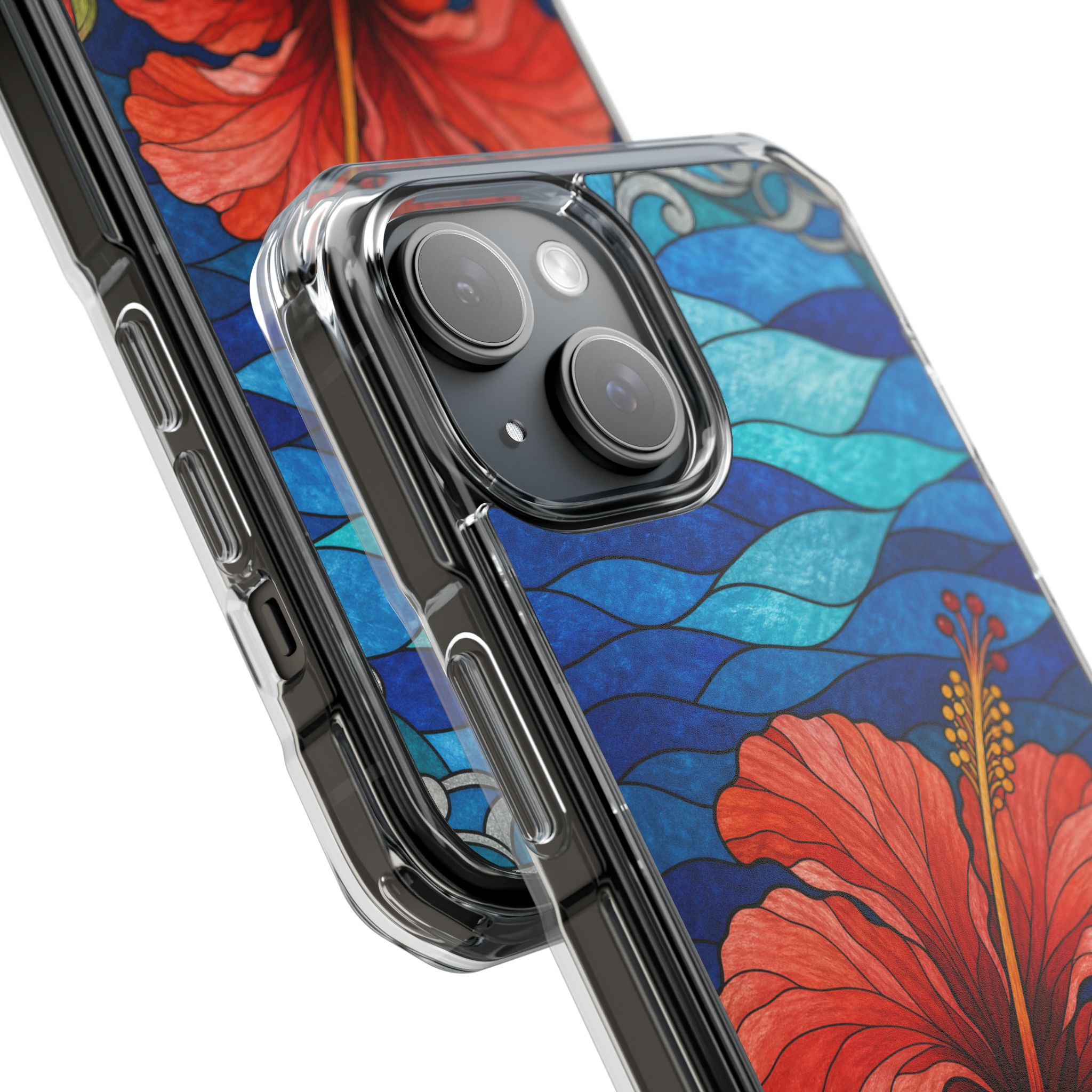 Hibiscus Faux Stained Glass Phone Case, Slim Clear Case for iPhone 17 16 15 Pro Max, Protective Gift Case — MagSafe - Image 3