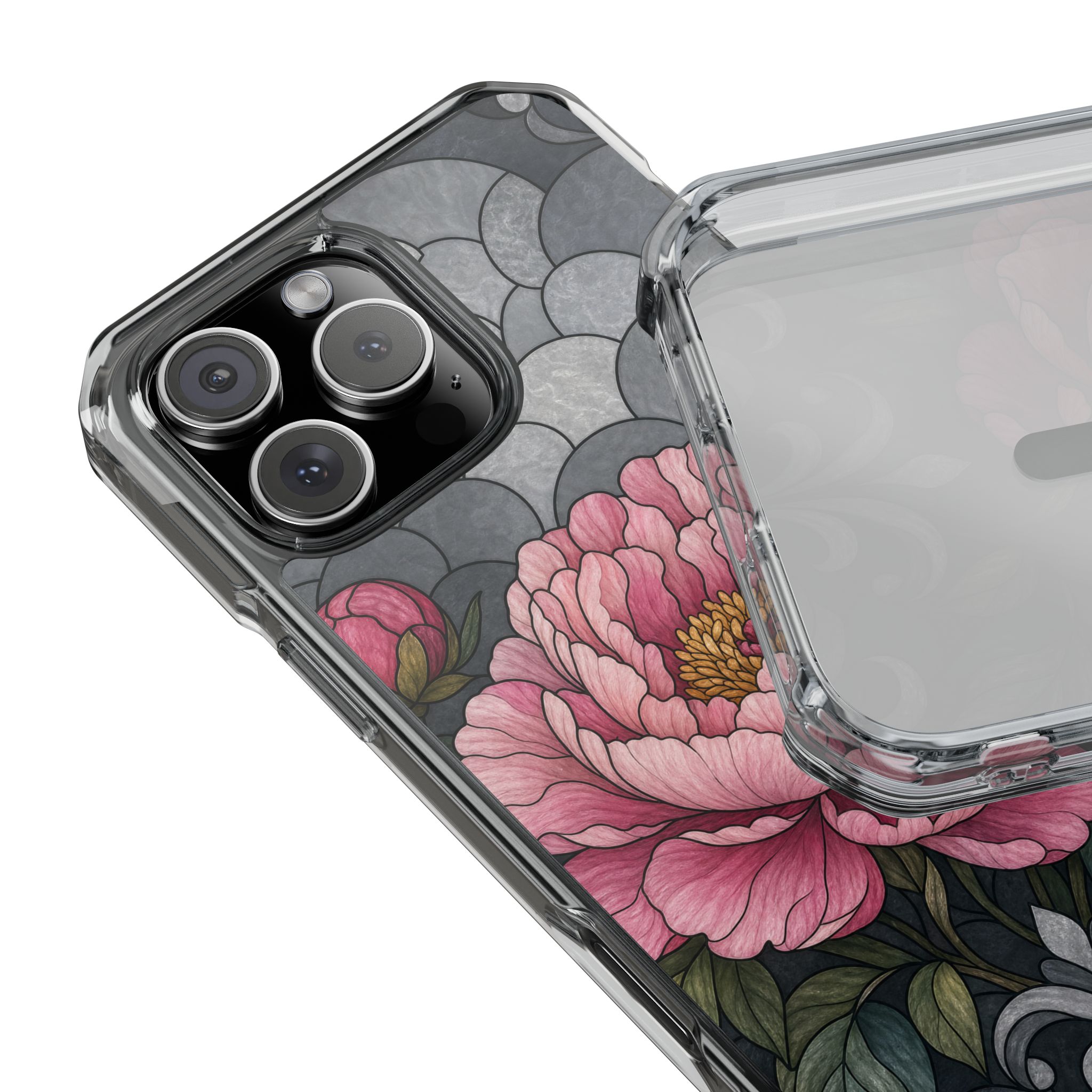 Peony Faux Stained Glass Phone Case, Slim Clear Case for iPhone 17 16 15 Pro Max, Protective Gift Case — MagSafe - Image 22