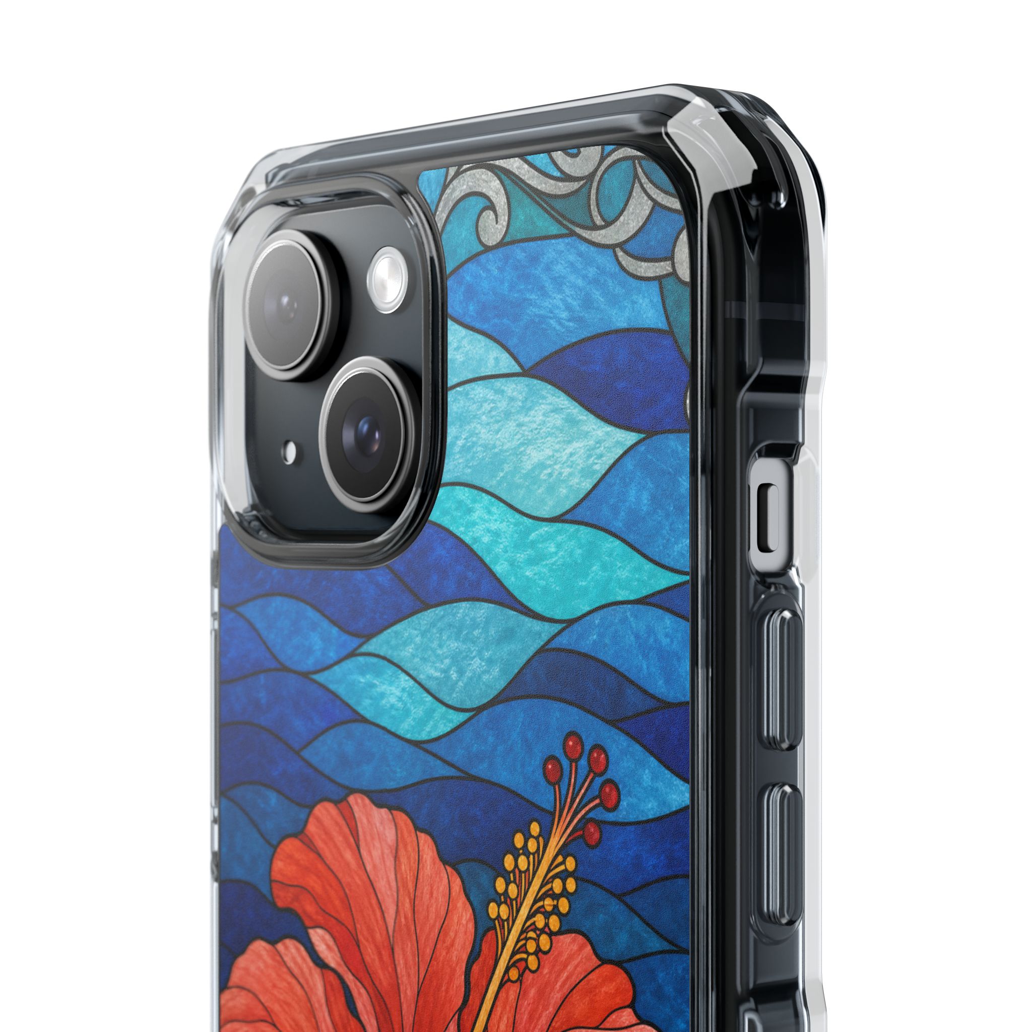 Hibiscus Faux Stained Glass Phone Case, Slim Clear Case for iPhone 17 16 15 Pro Max, Protective Gift Case — MagSafe - Image 4
