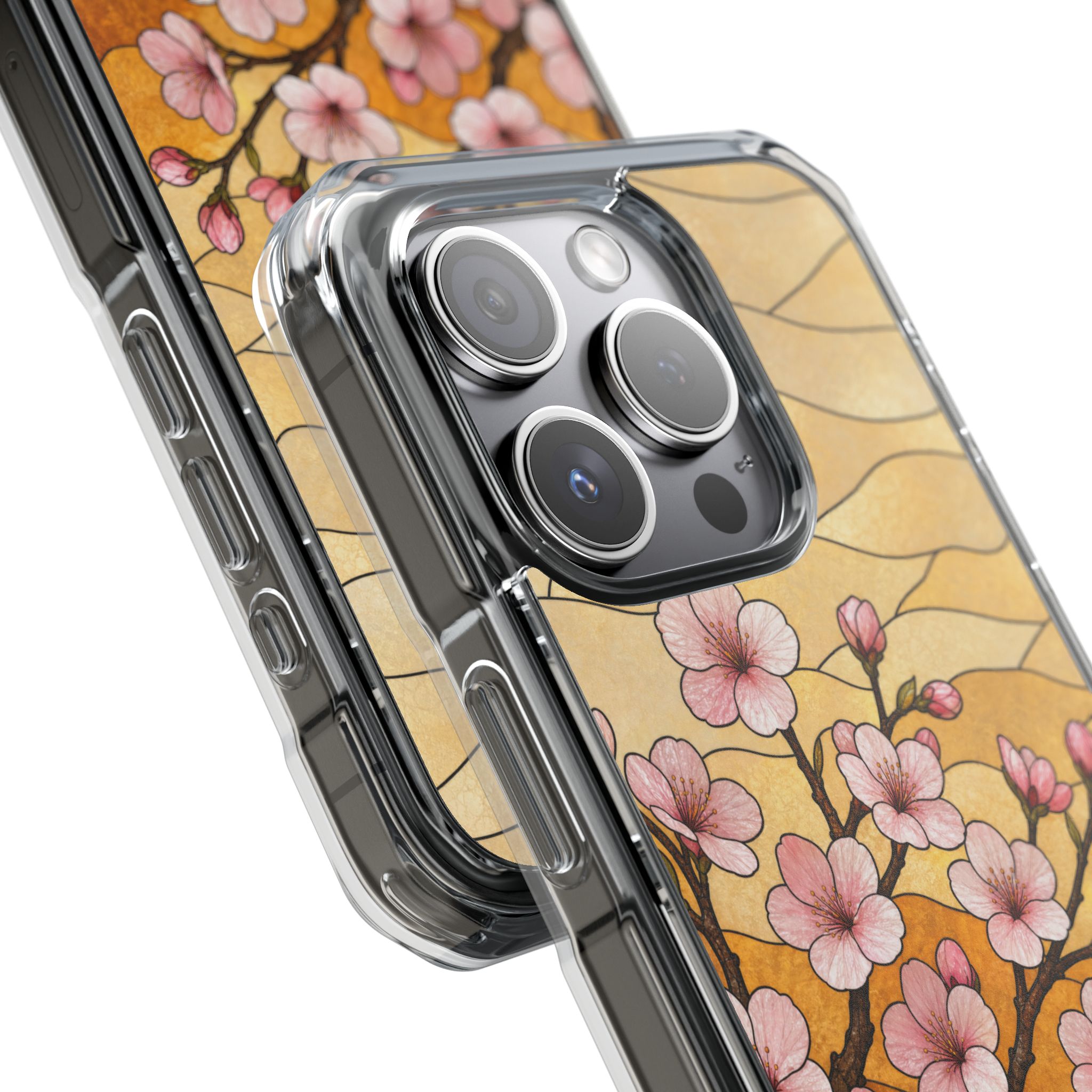 Cherry Blossom Faux Stained Glass Phone Case, Slim Clear Case for iPhone 17 16 15 Pro Max, Protective Gift Case — MagSafe - Image 7