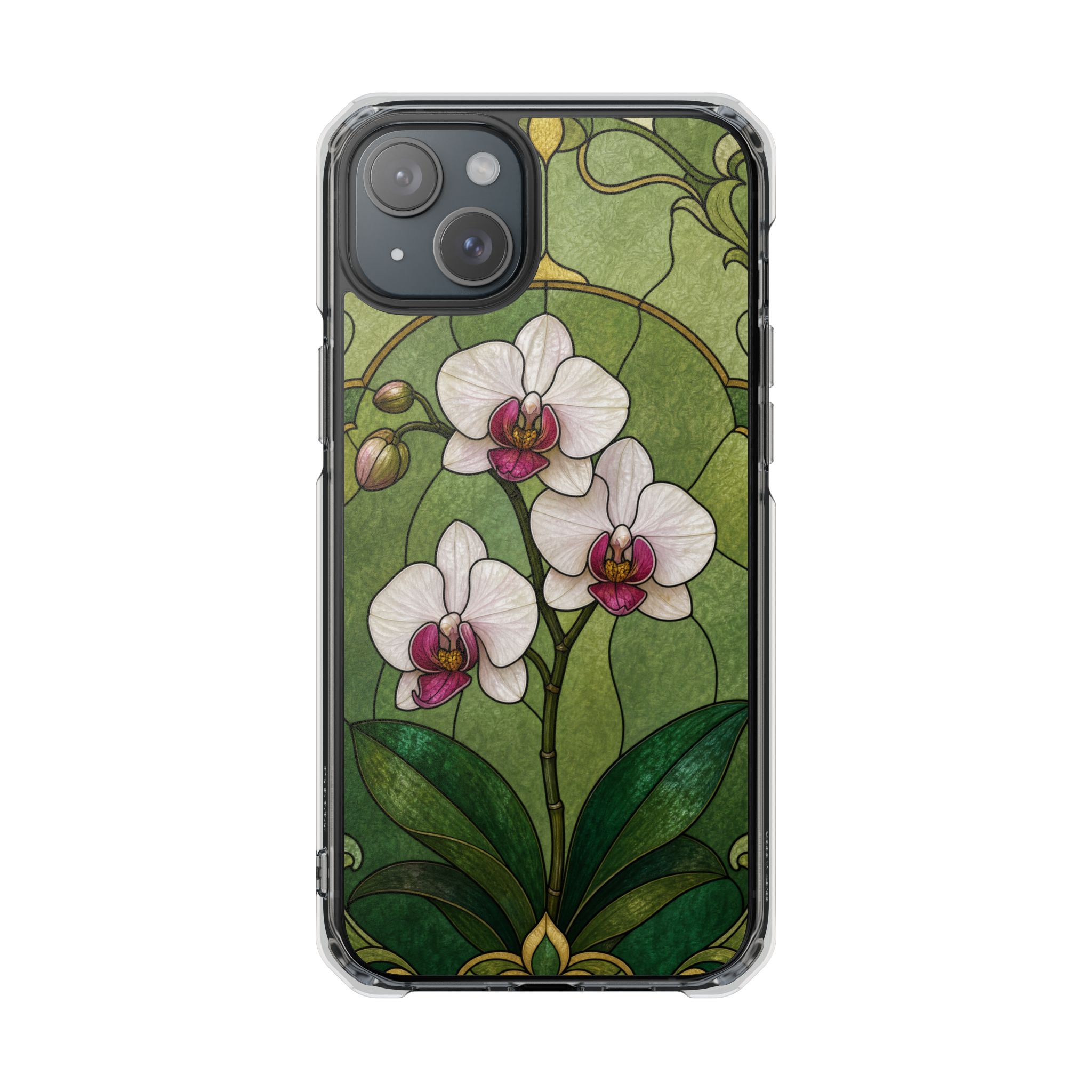 Orchid Faux Stained Glass Phone Case, Slim Clear Case for iPhone 17 16 15 Pro Max, Protective Gift Case — MagSafe - Image 9
