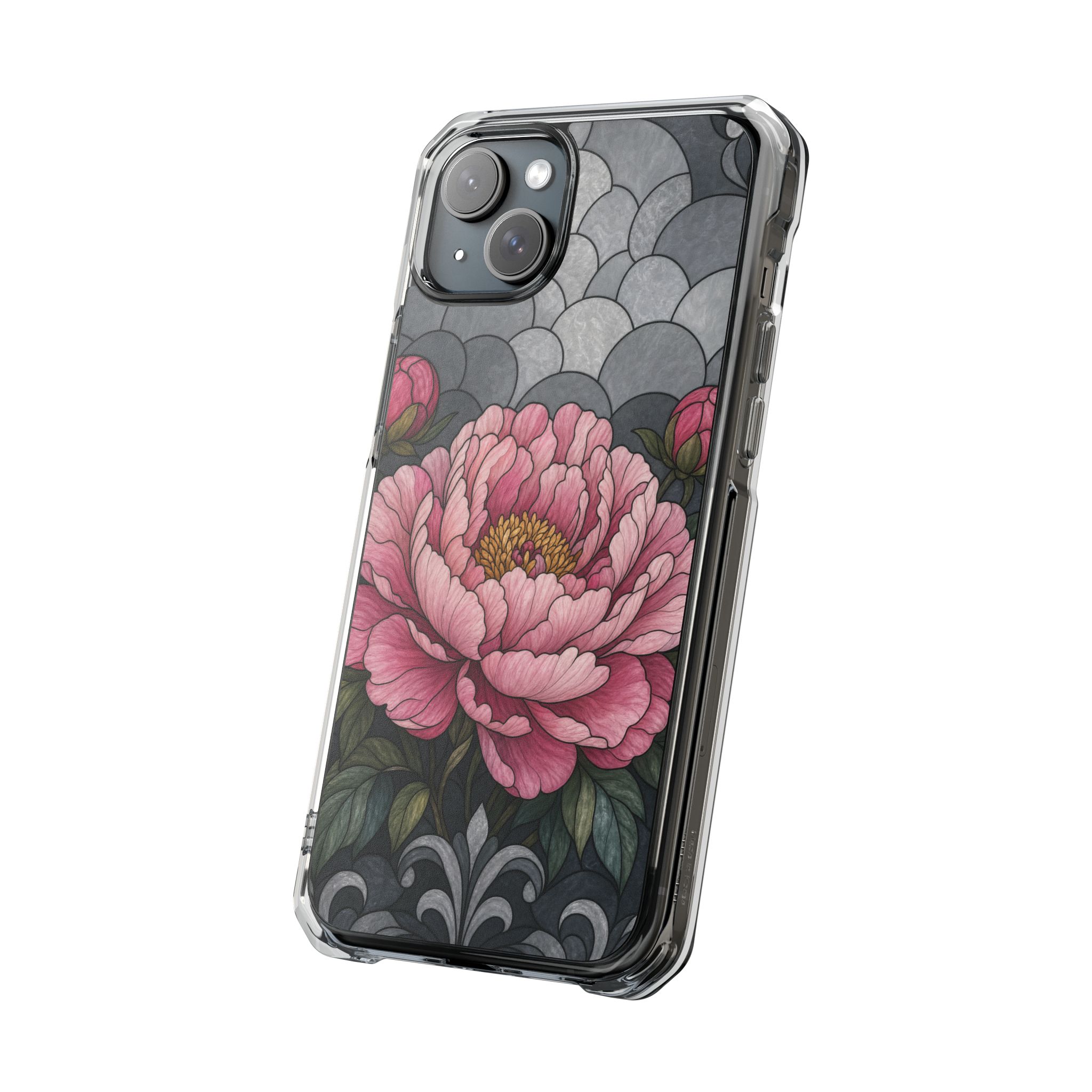 Peony Faux Stained Glass Phone Case, Slim Clear Case for iPhone 17 16 15 Pro Max, Protective Gift Case — MagSafe - Image 10