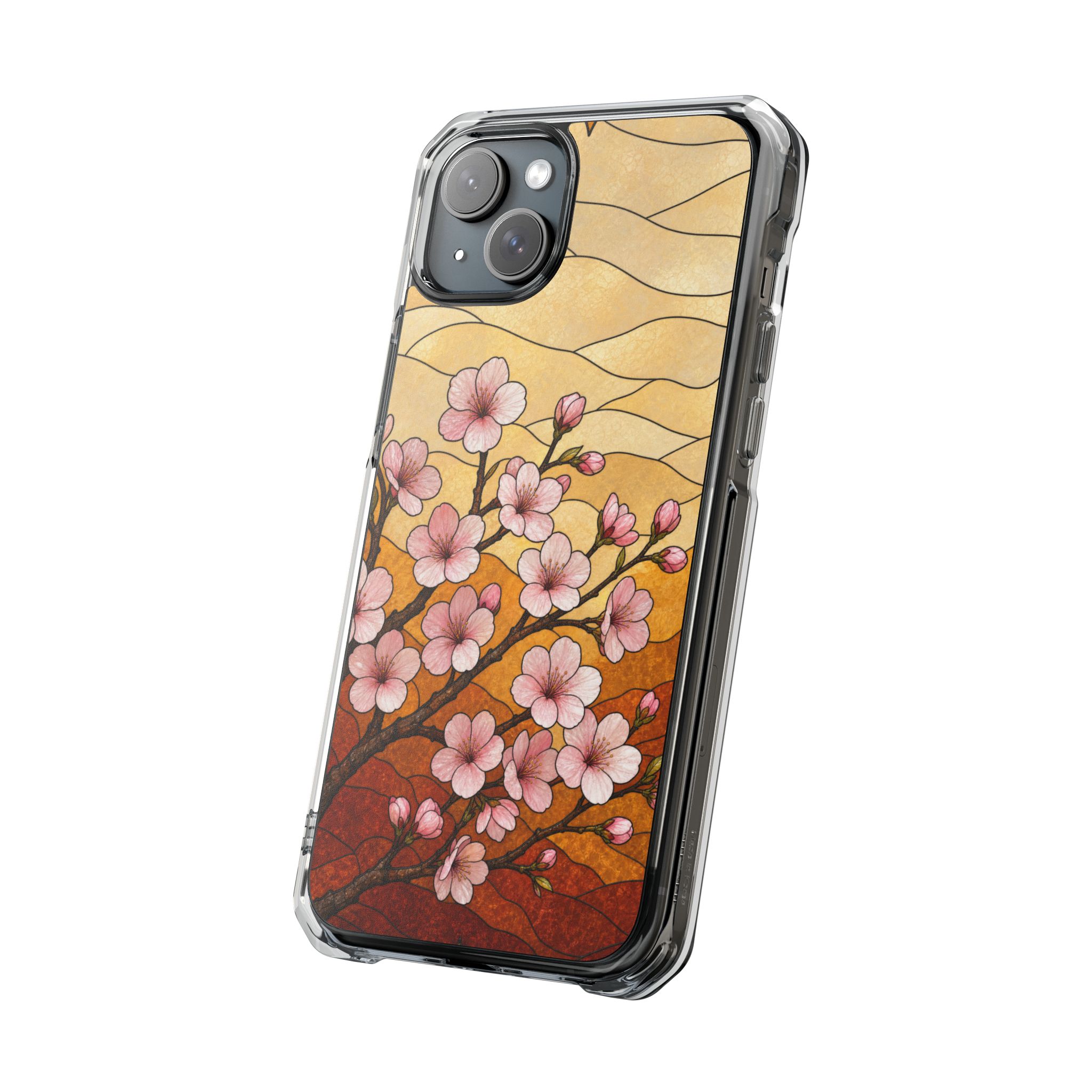 Cherry Blossom Faux Stained Glass Phone Case, Slim Clear Case for iPhone 17 16 15 Pro Max, Protective Gift Case — MagSafe - Image 10