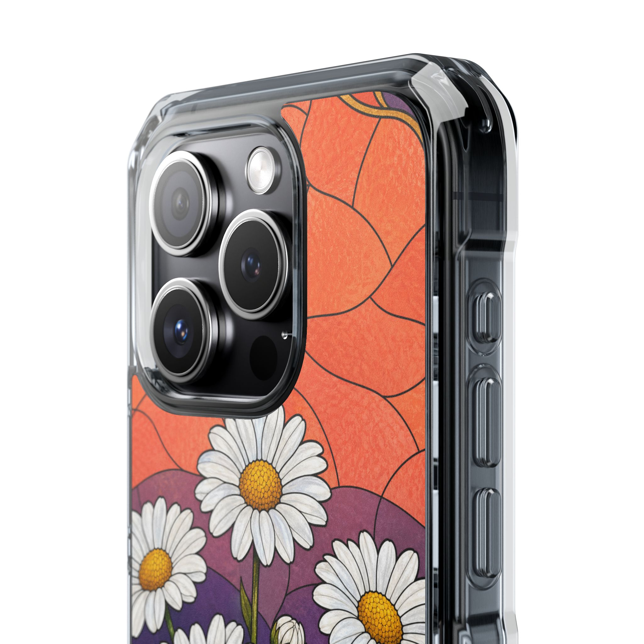 Daisy Faux Stained Glass Phone Case, Slim Clear Case for iPhone 17 16 15 Pro Max, Protective Gift Case — MagSafe - Image 8