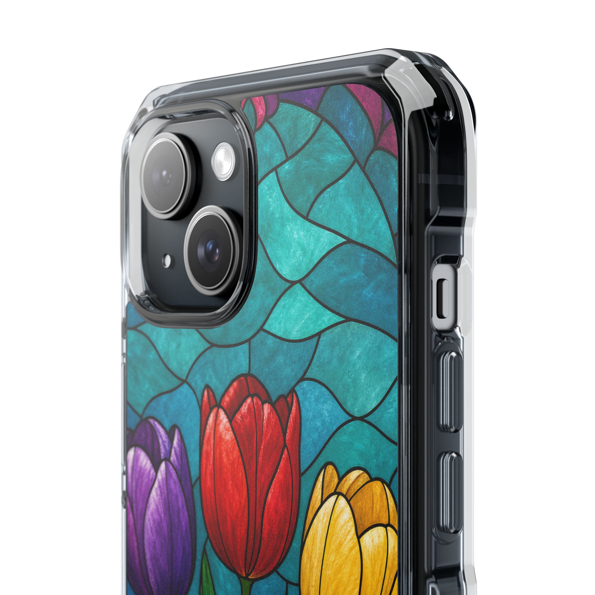 Tulips Faux Stained Glass Phone Case, Slim Clear Case for iPhone 17 16 15 Pro Max, Protective Gift Case — MagSafe - Image 4