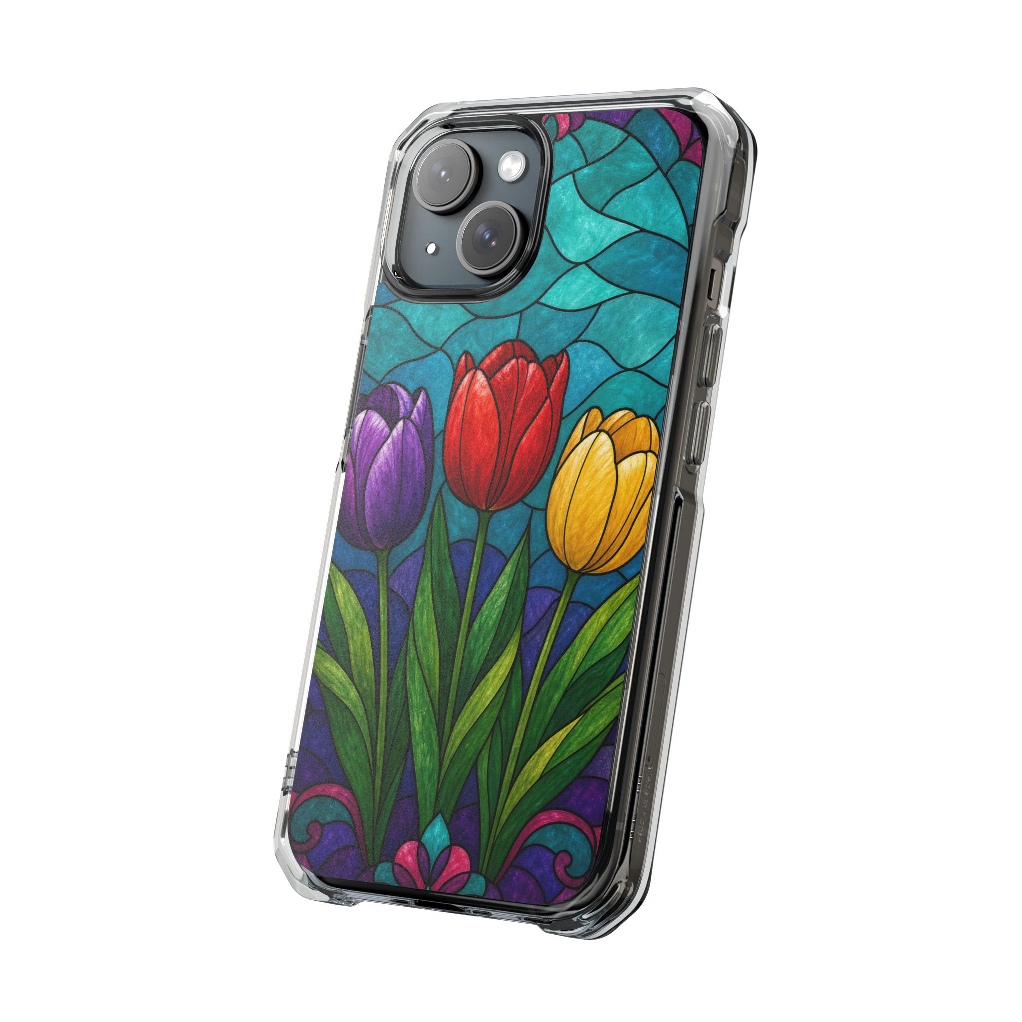 Tulips Faux Stained Glass Phone Case, Slim Clear Case for iPhone 17 16 15 Pro Max, Protective Gift Case — MagSafe - Image 2