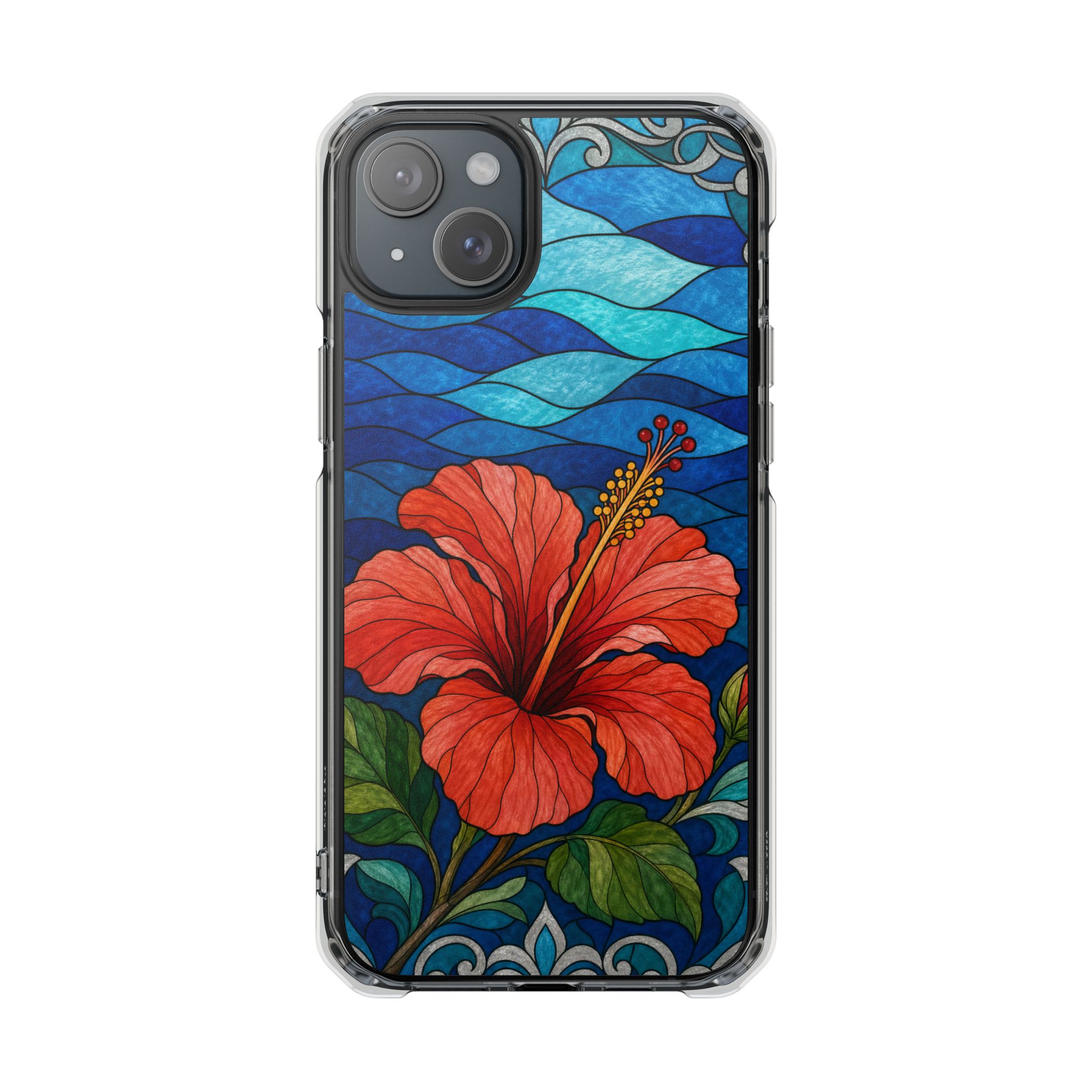 Hibiscus Faux Stained Glass Phone Case, Slim Clear Case for iPhone 17 16 15 Pro Max, Protective Gift Case — MagSafe - Image 9