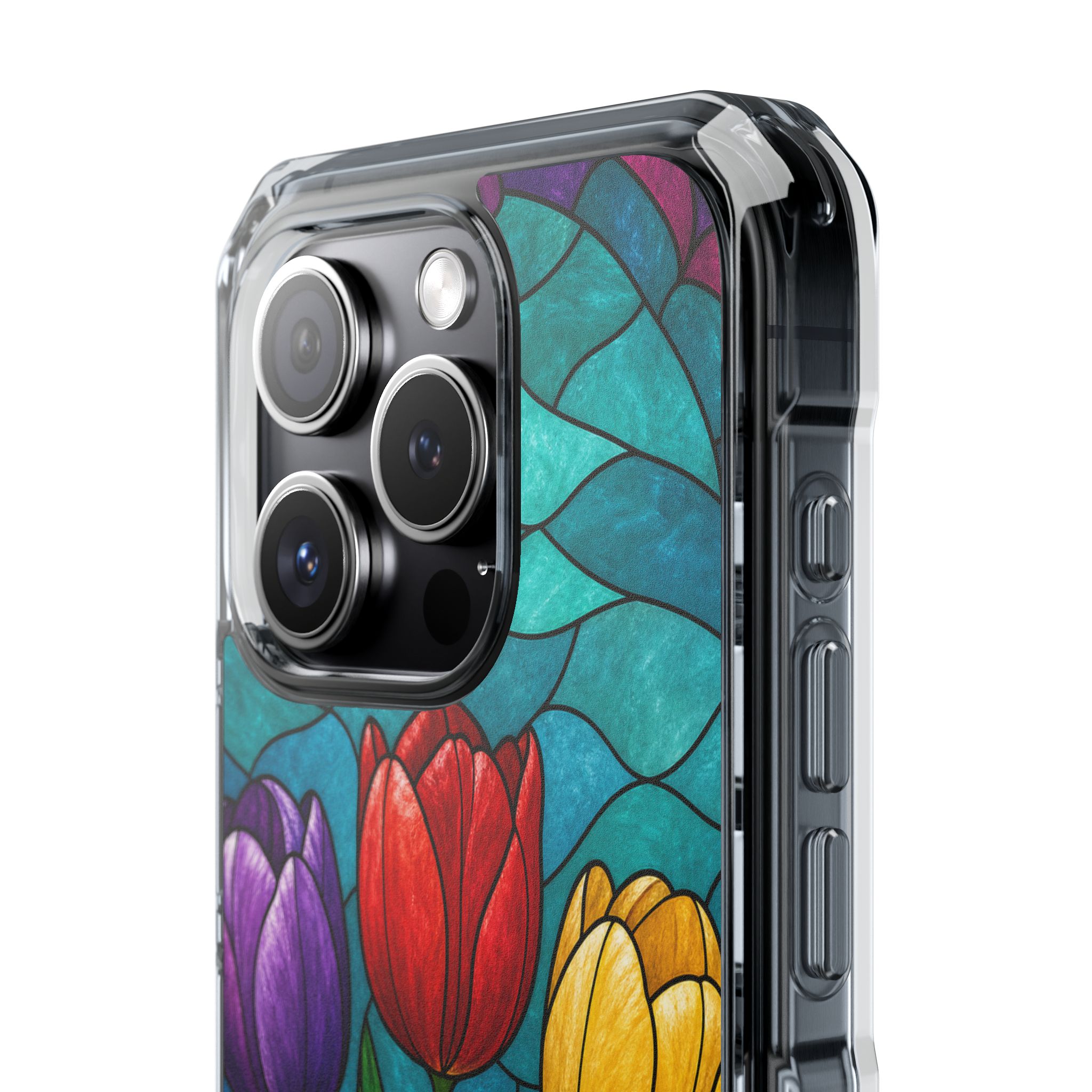 Tulips Faux Stained Glass Phone Case, Slim Clear Case for iPhone 17 16 15 Pro Max, Protective Gift Case — MagSafe - Image 8