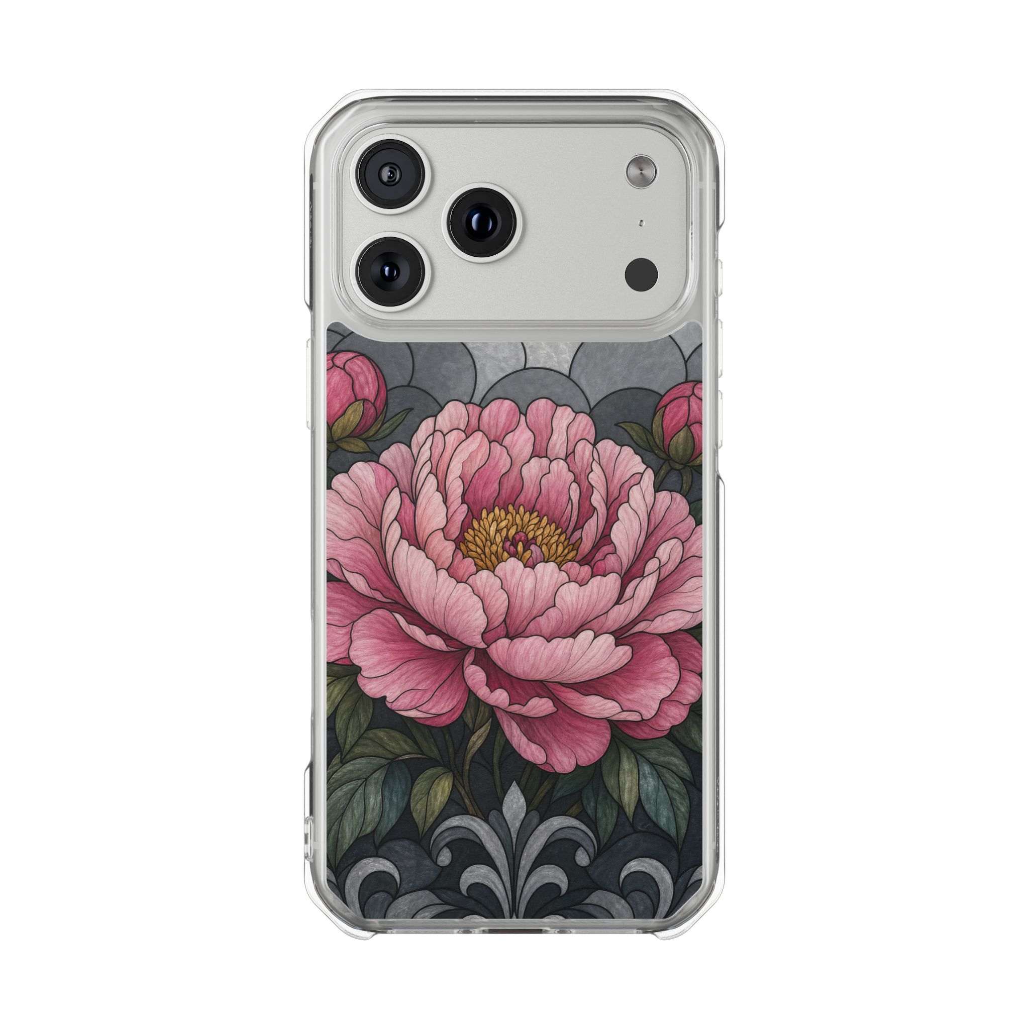 Peony Faux Stained Glass Phone Case, Slim Clear Case for iPhone 17 16 15 Pro Max, Protective Gift Case — MagSafe - Image 32