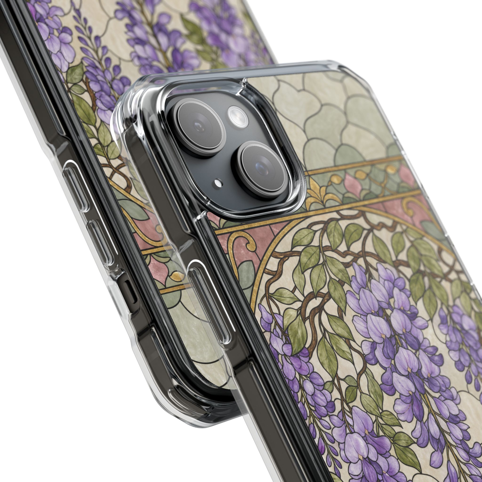 Wisteria Faux Stained Glass Phone Case, Slim Clear Case for iPhone 17 16 15 Pro Max, Protective Gift Case — MagSafe - Image 11