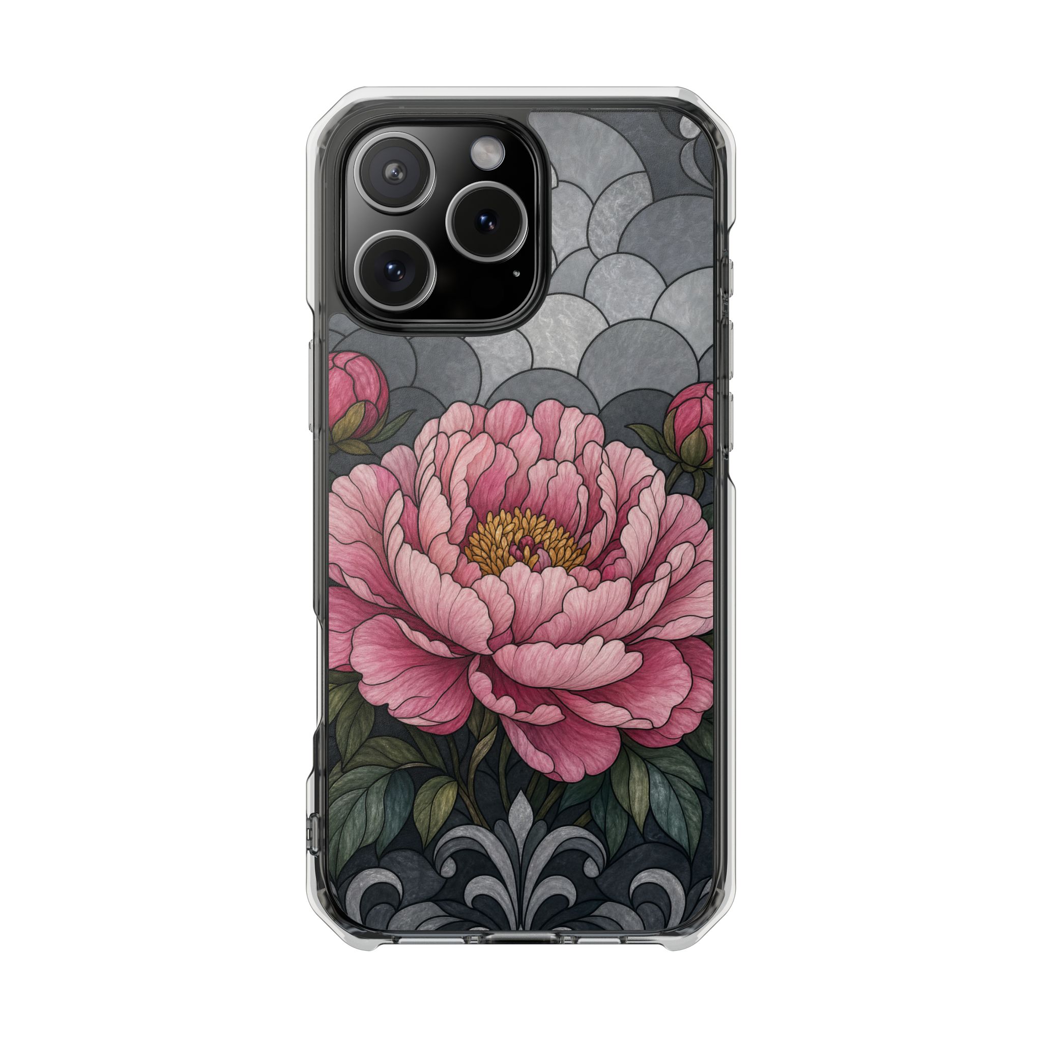 Peony Faux Stained Glass Phone Case, Slim Clear Case for iPhone 17 16 15 Pro Max, Protective Gift Case — MagSafe - Image 20