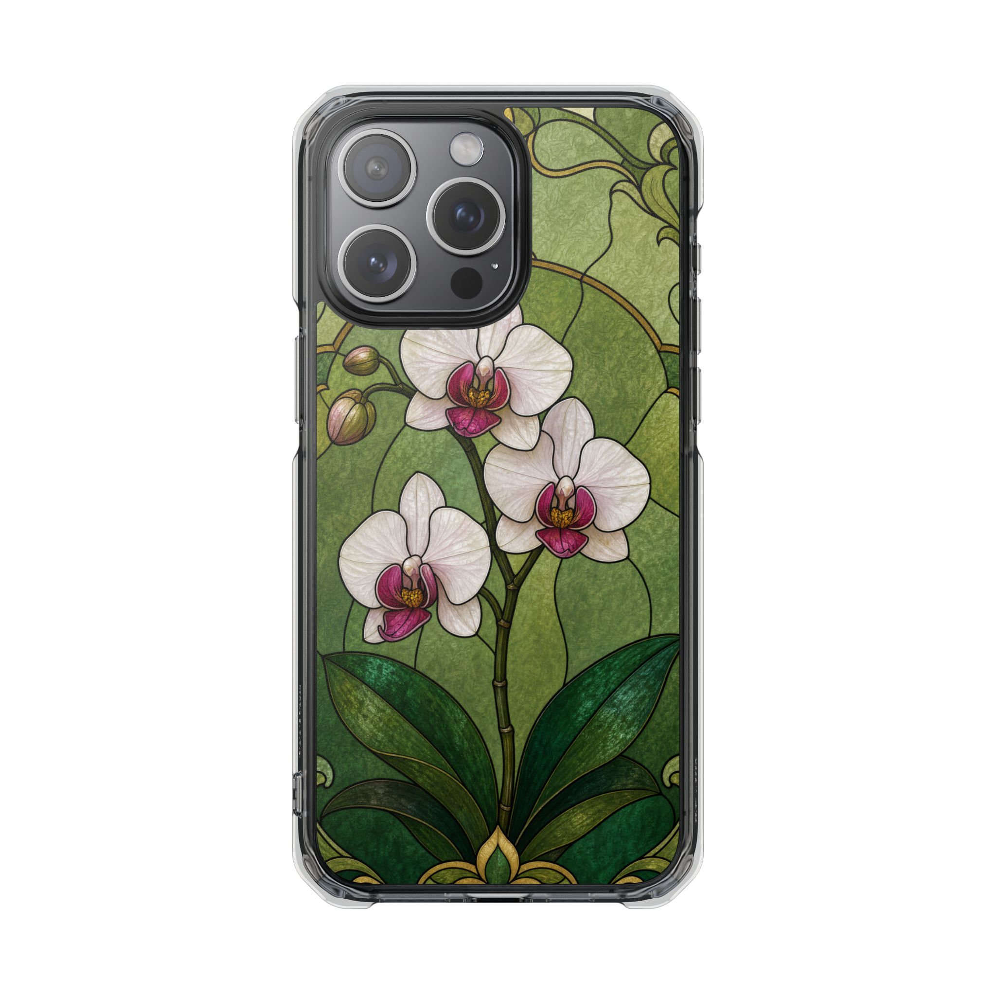 Orchid Faux Stained Glass Phone Case, Slim Clear Case for iPhone 17 16 15 Pro Max, Protective Gift Case — MagSafe - Image 13