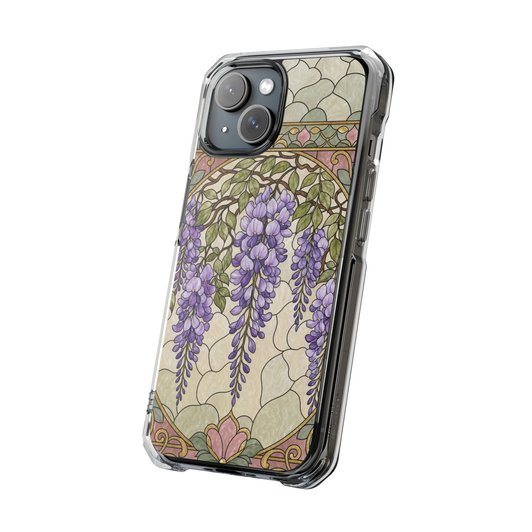Wisteria Faux Stained Glass Phone Case, Slim Clear Case for iPhone 17 16 15 Pro Max, Protective Gift Case — MagSafe - Image 2
