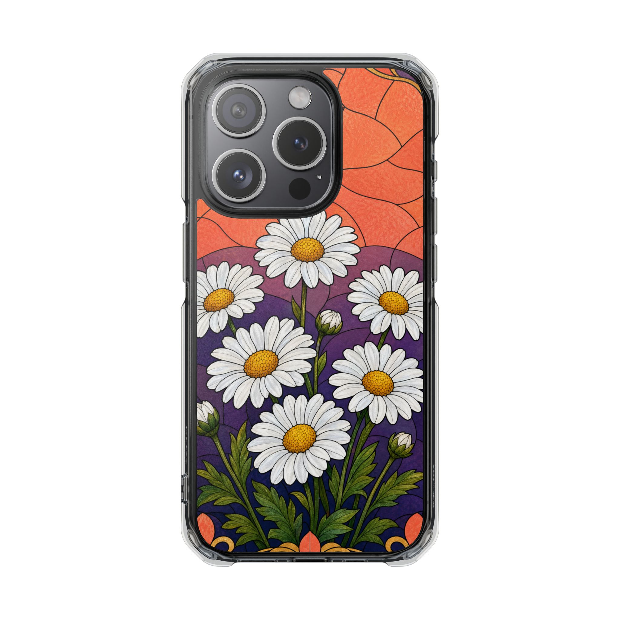 Daisy Faux Stained Glass Phone Case, Slim Clear Case for iPhone 17 16 15 Pro Max, Protective Gift Case — MagSafe - Image 5