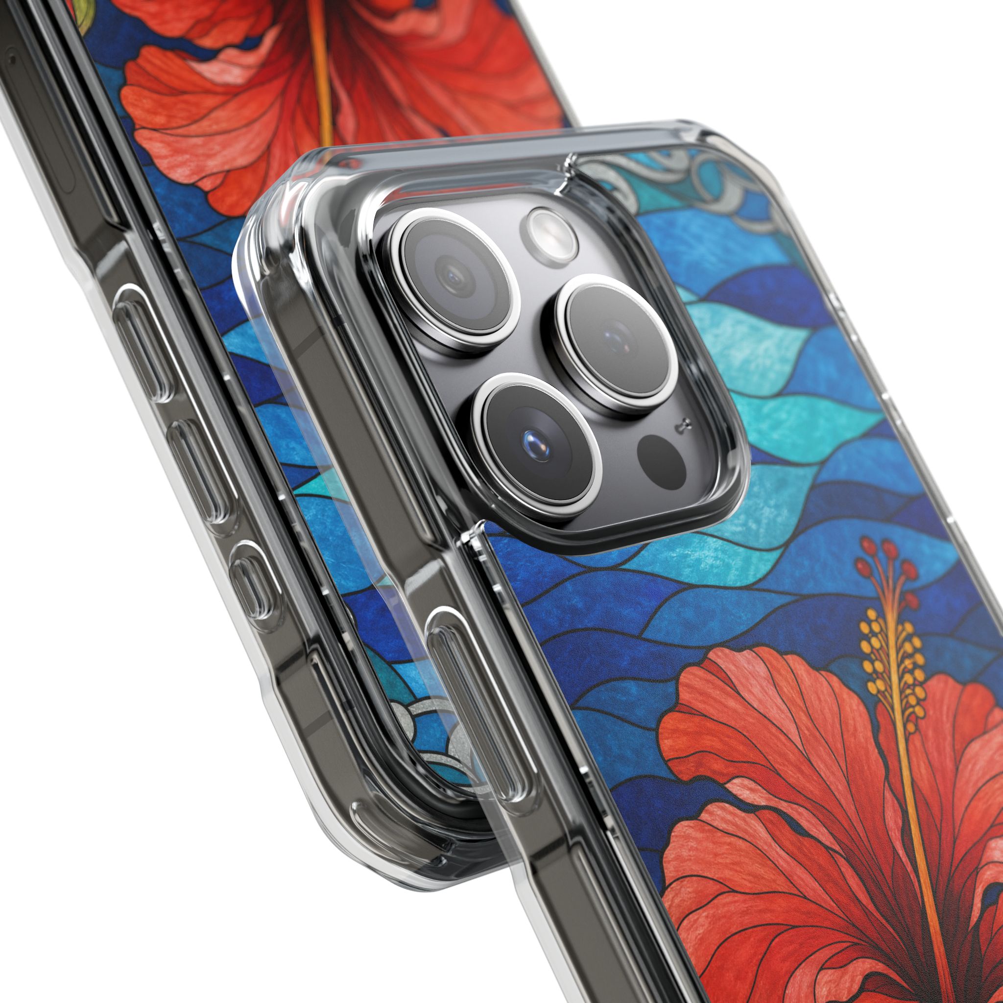 Hibiscus Faux Stained Glass Phone Case, Slim Clear Case for iPhone 17 16 15 Pro Max, Protective Gift Case — MagSafe - Image 7