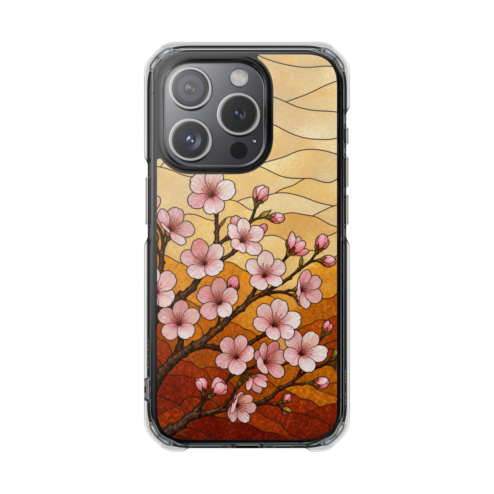 Cherry Blossom Faux Stained Glass Phone Case, Slim Clear Case for iPhone 17 16 15 Pro Max, Protective Gift Case — MagSafe - Image 5