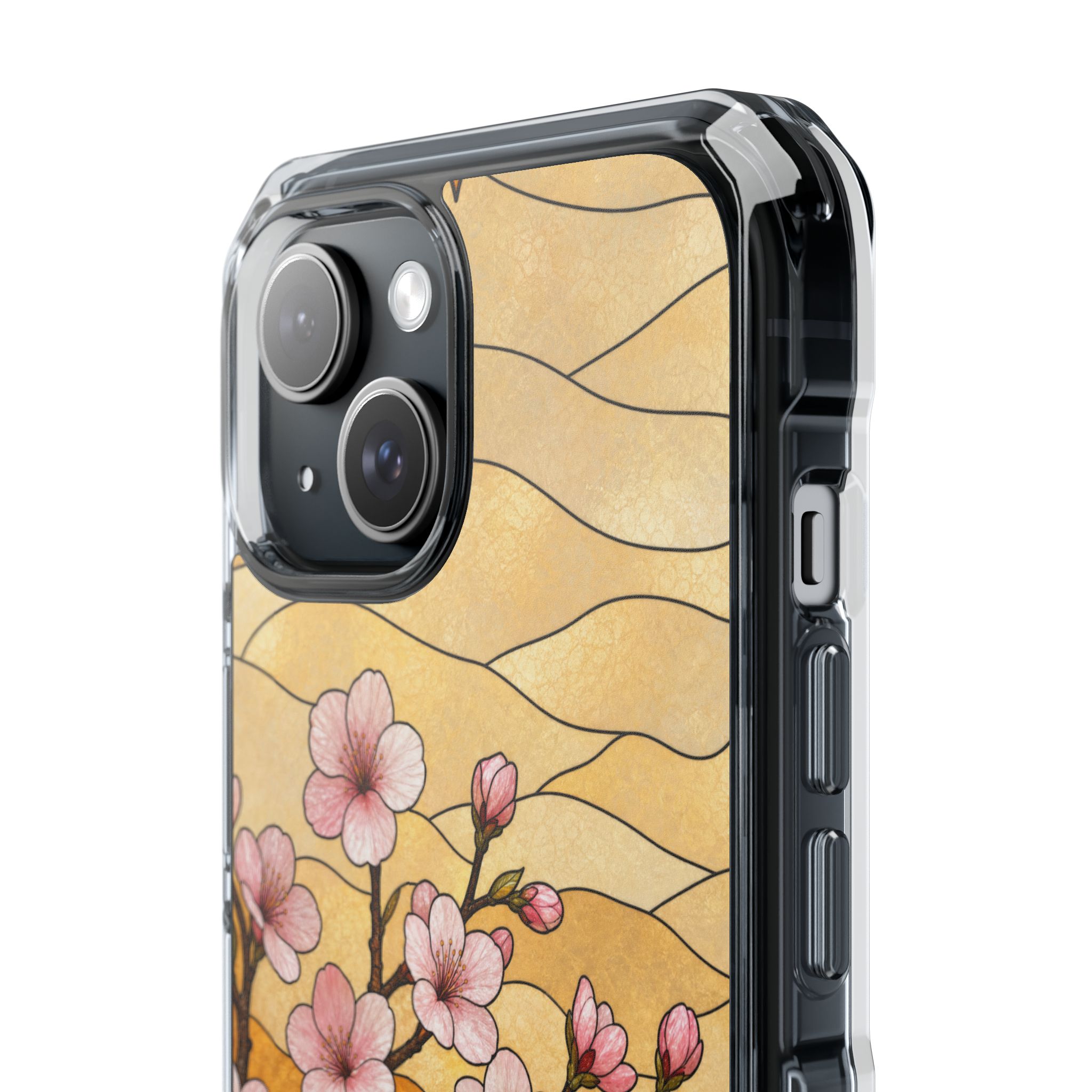 Cherry Blossom Faux Stained Glass Phone Case, Slim Clear Case for iPhone 17 16 15 Pro Max, Protective Gift Case — MagSafe - Image 4