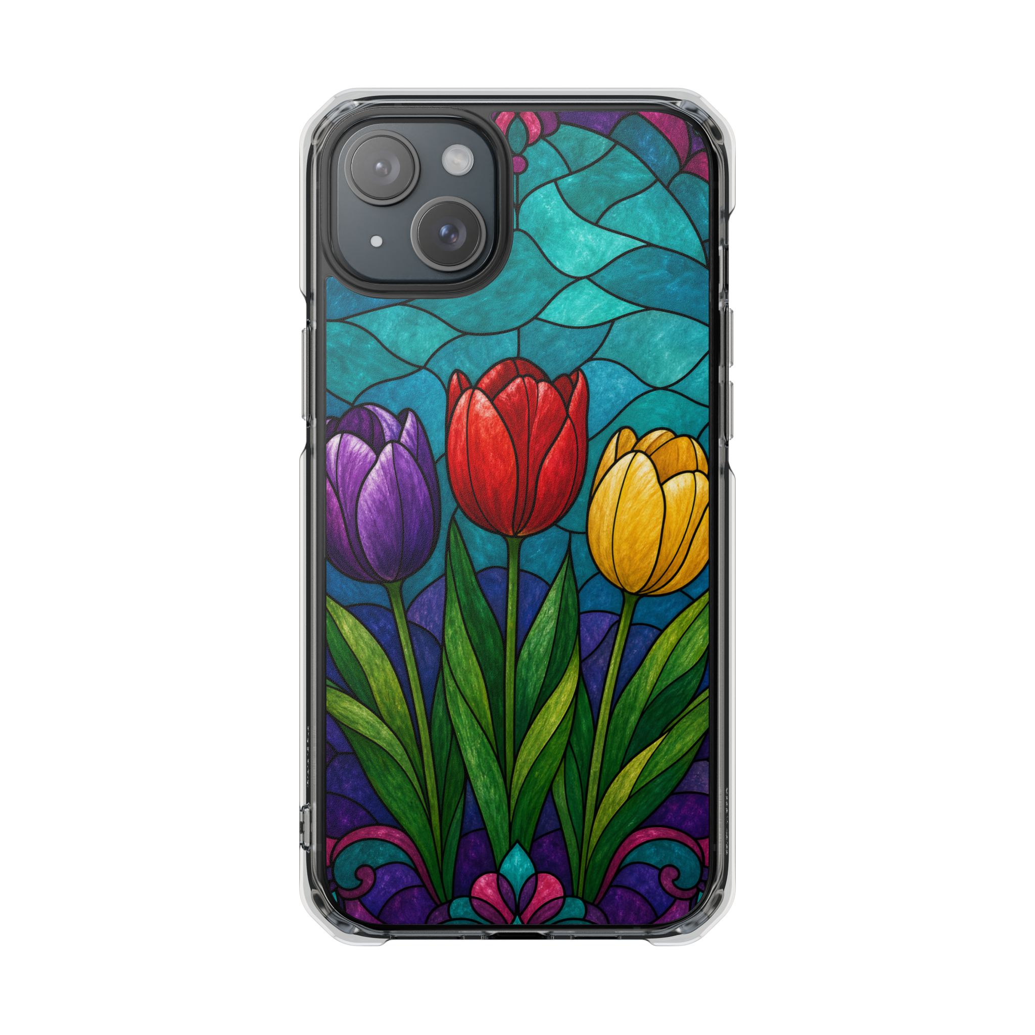 Tulips Faux Stained Glass Phone Case, Slim Clear Case for iPhone 17 16 15 Pro Max, Protective Gift Case — MagSafe - Image 9