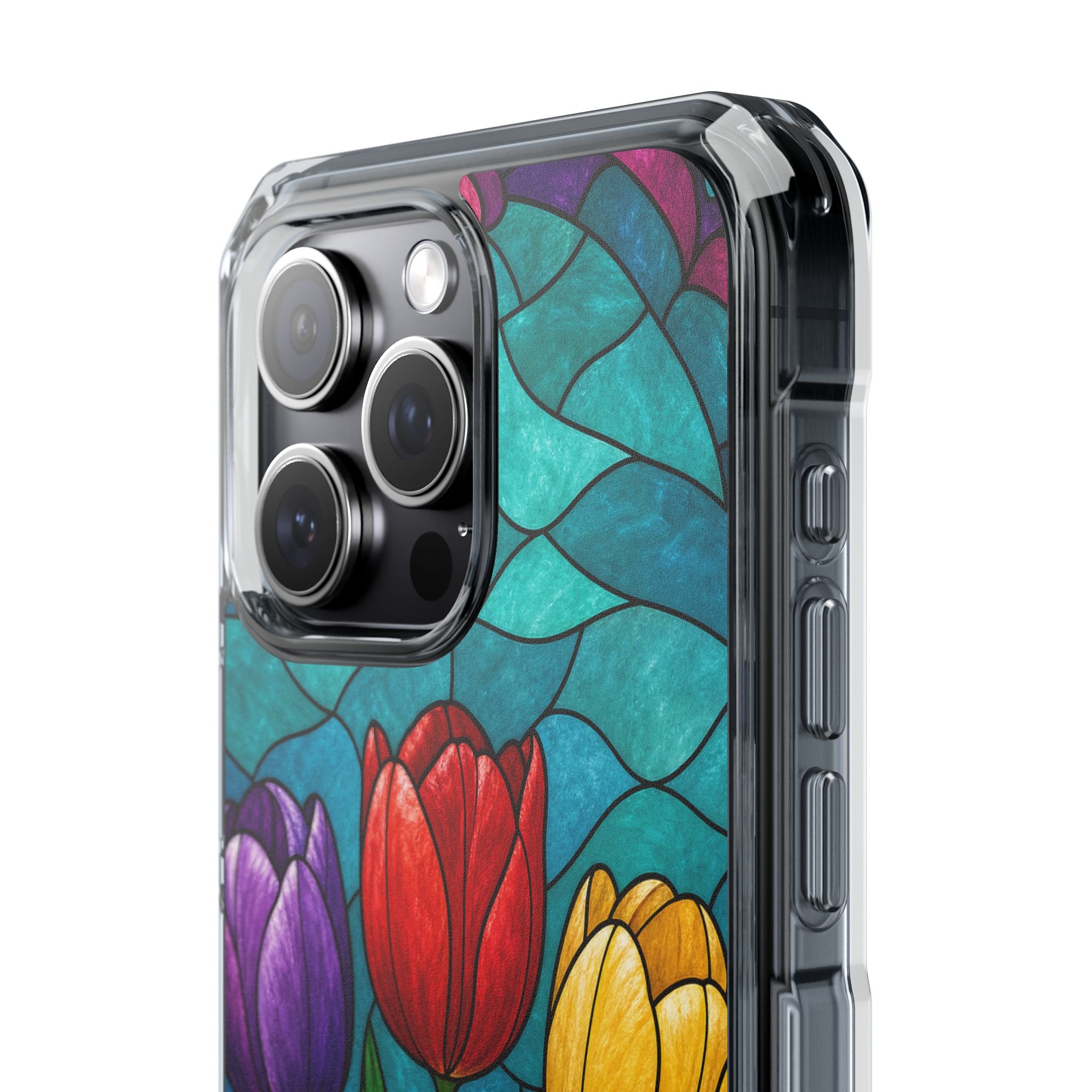 Tulips Faux Stained Glass Phone Case, Slim Clear Case for iPhone 17 16 15 Pro Max, Protective Gift Case — MagSafe - Image 16