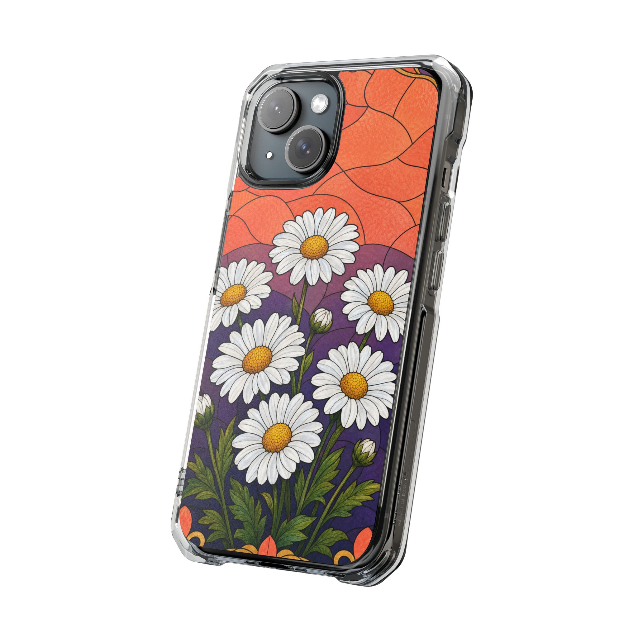 Daisy Faux Stained Glass Phone Case, Slim Clear Case for iPhone 17 16 15 Pro Max, Protective Gift Case — MagSafe - Image 2