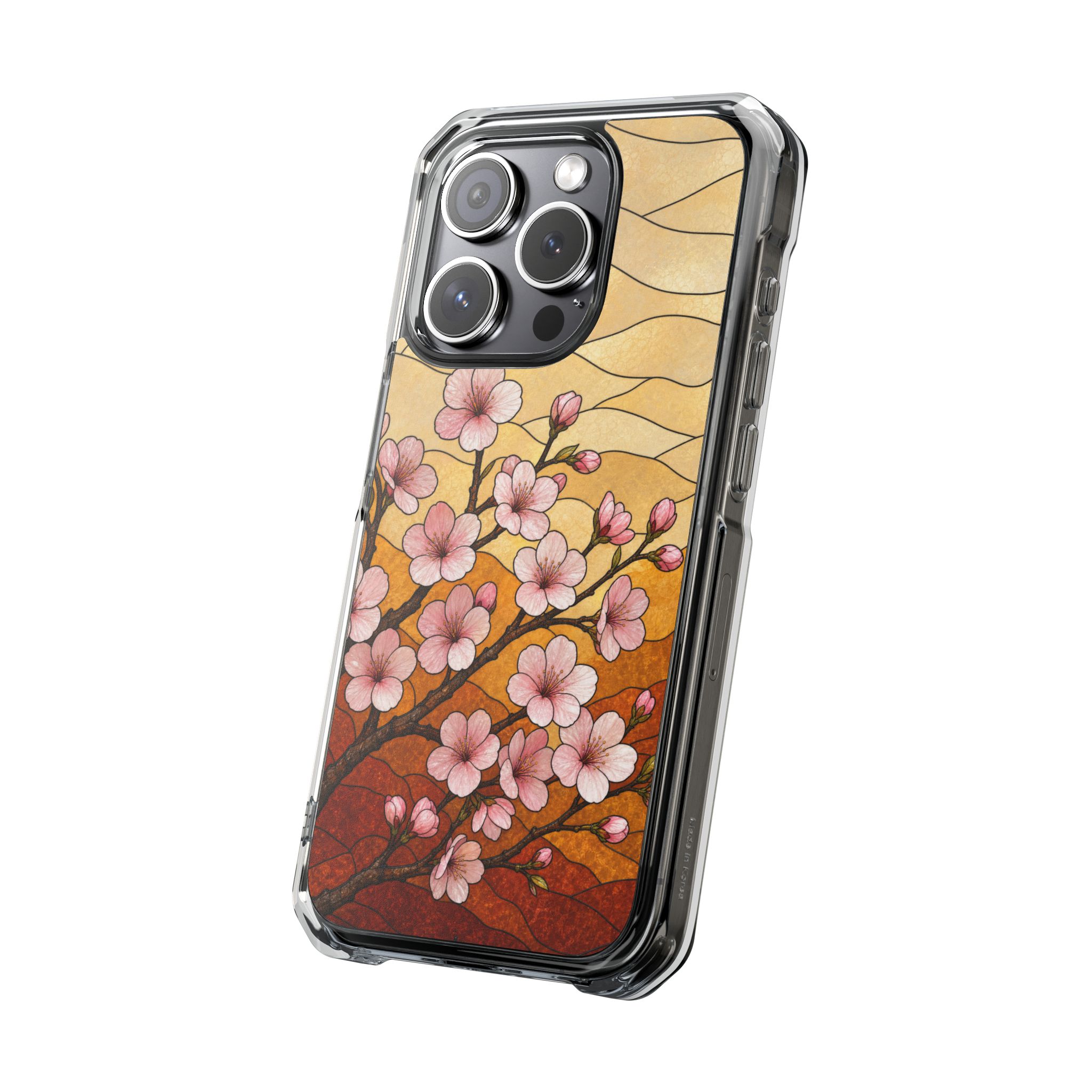 Cherry Blossom Faux Stained Glass Phone Case, Slim Clear Case for iPhone 17 16 15 Pro Max, Protective Gift Case — MagSafe - Image 6