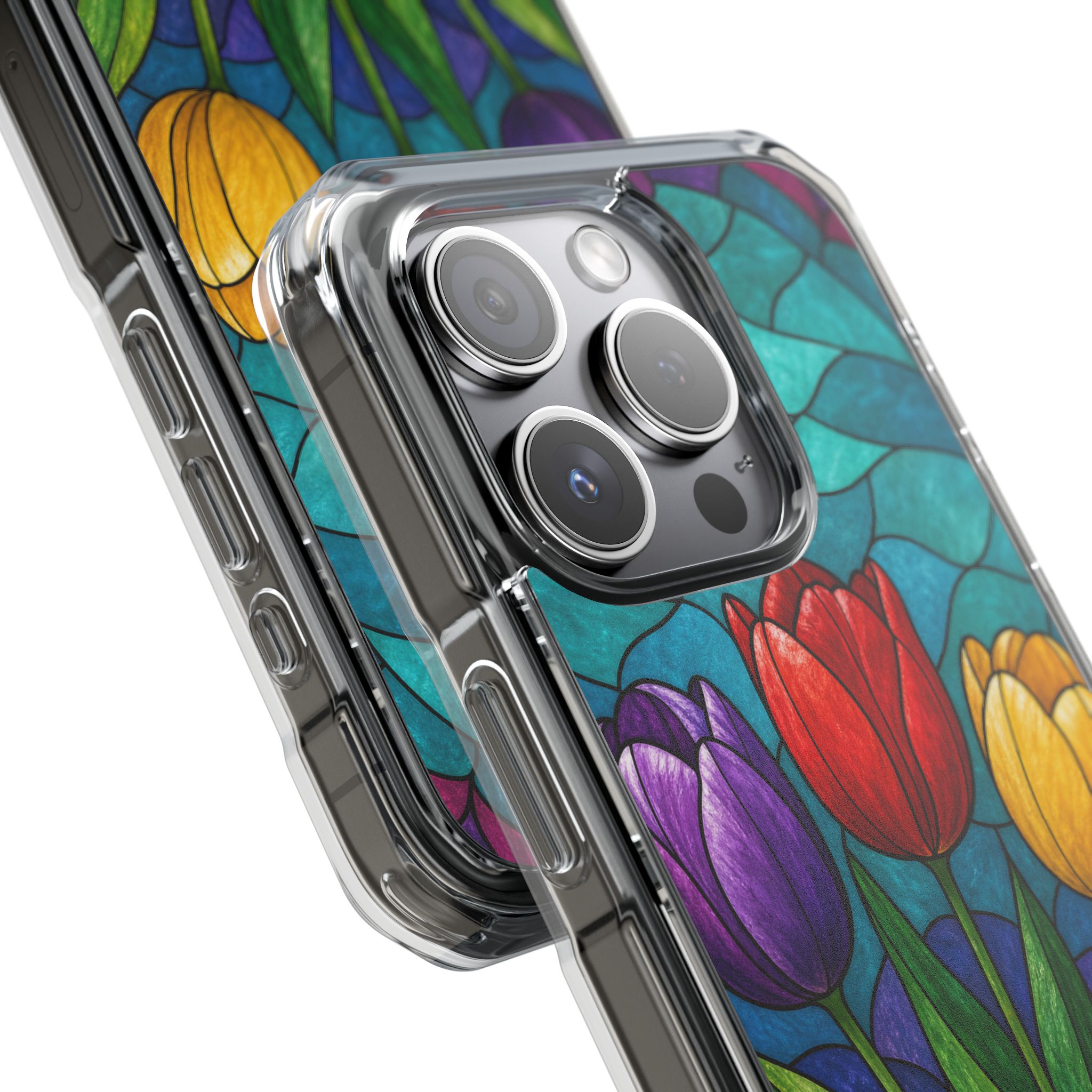 Tulips Faux Stained Glass Phone Case, Slim Clear Case for iPhone 17 16 15 Pro Max, Protective Gift Case — MagSafe - Image 7
