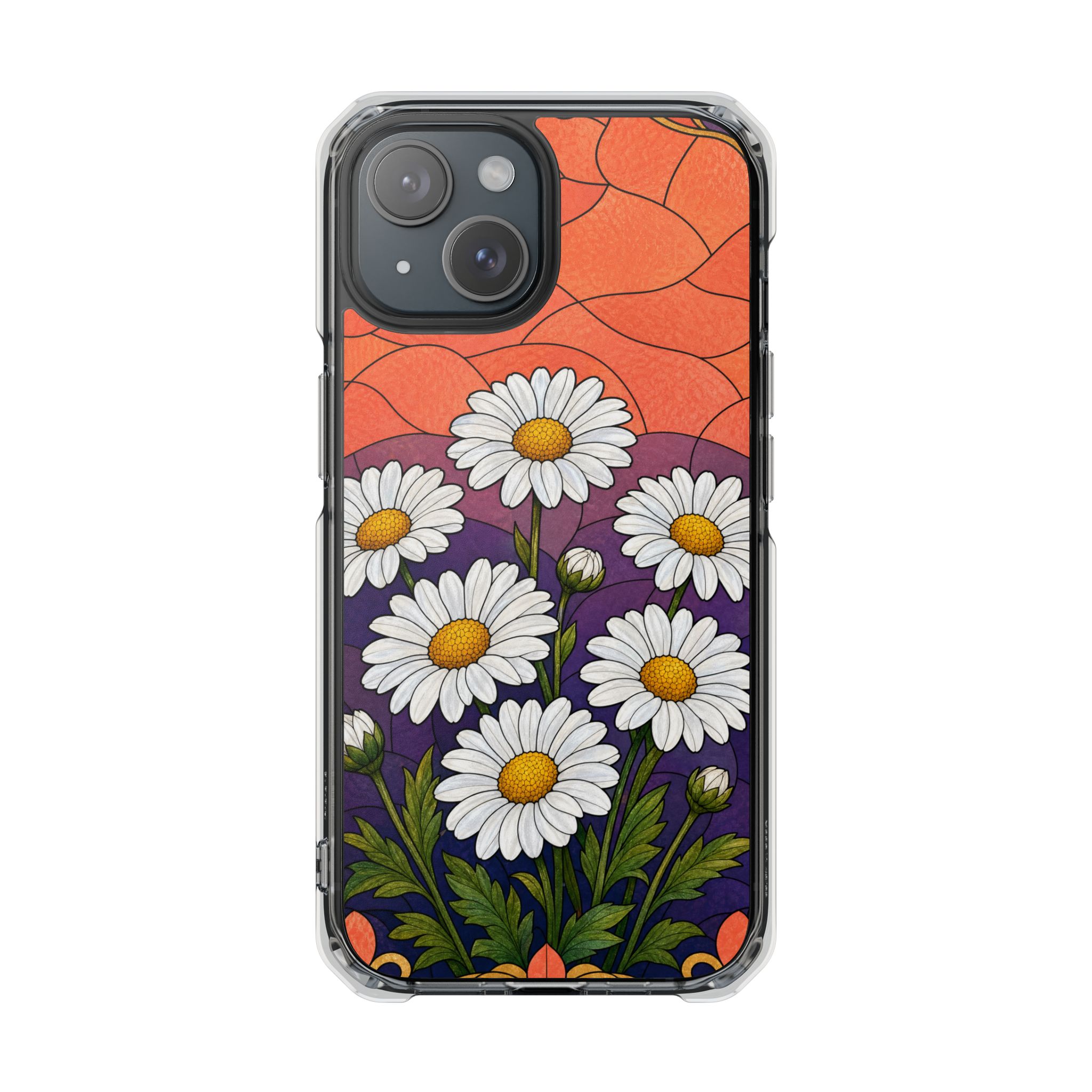 Daisy Faux Stained Glass Phone Case, Slim Clear Case for iPhone 17 16 15 Pro Max, Protective Gift Case — MagSafe