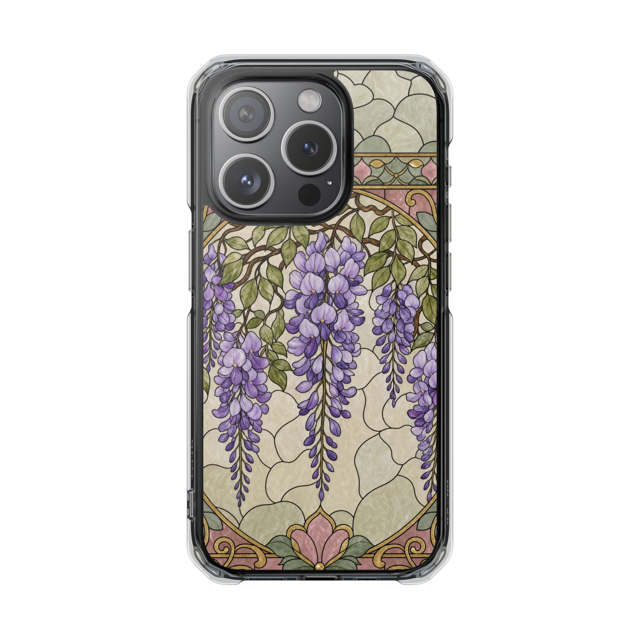 Wisteria Faux Stained Glass Phone Case, Slim Clear Case for iPhone 17 16 15 Pro Max, Protective Gift Case — MagSafe - Image 5