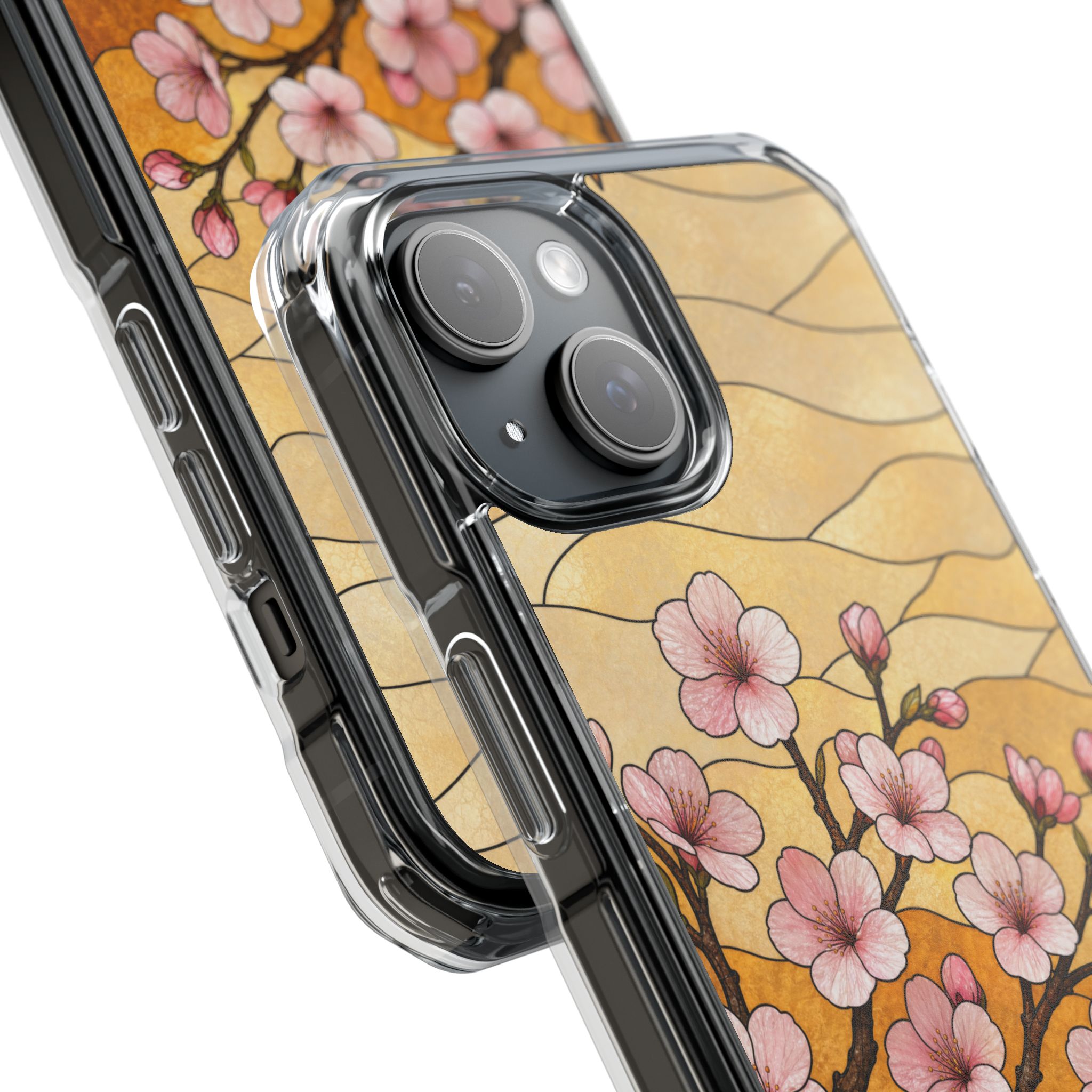 Cherry Blossom Faux Stained Glass Phone Case, Slim Clear Case for iPhone 17 16 15 Pro Max, Protective Gift Case — MagSafe - Image 3