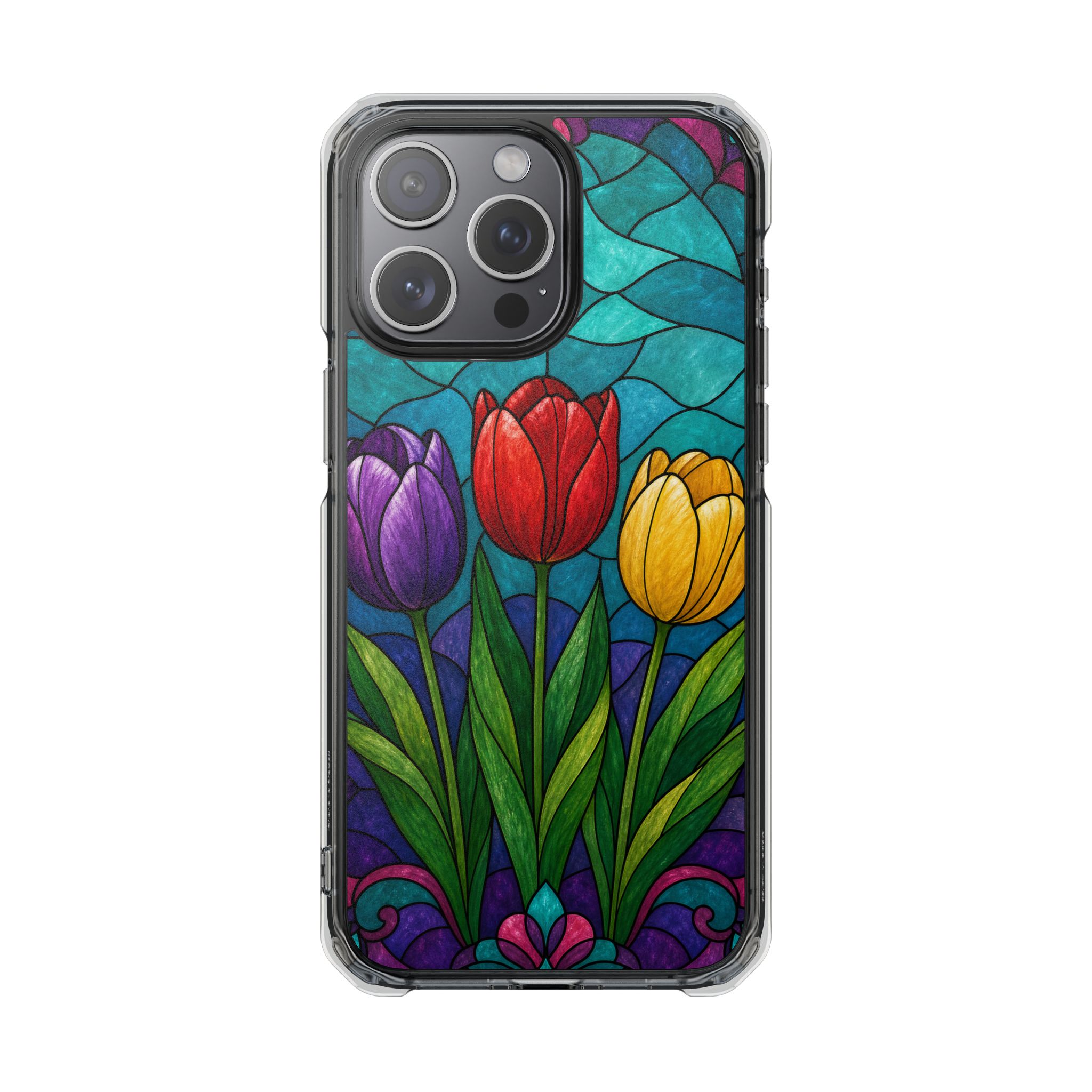 Tulips Faux Stained Glass Phone Case, Slim Clear Case for iPhone 17 16 15 Pro Max, Protective Gift Case — MagSafe - Image 13