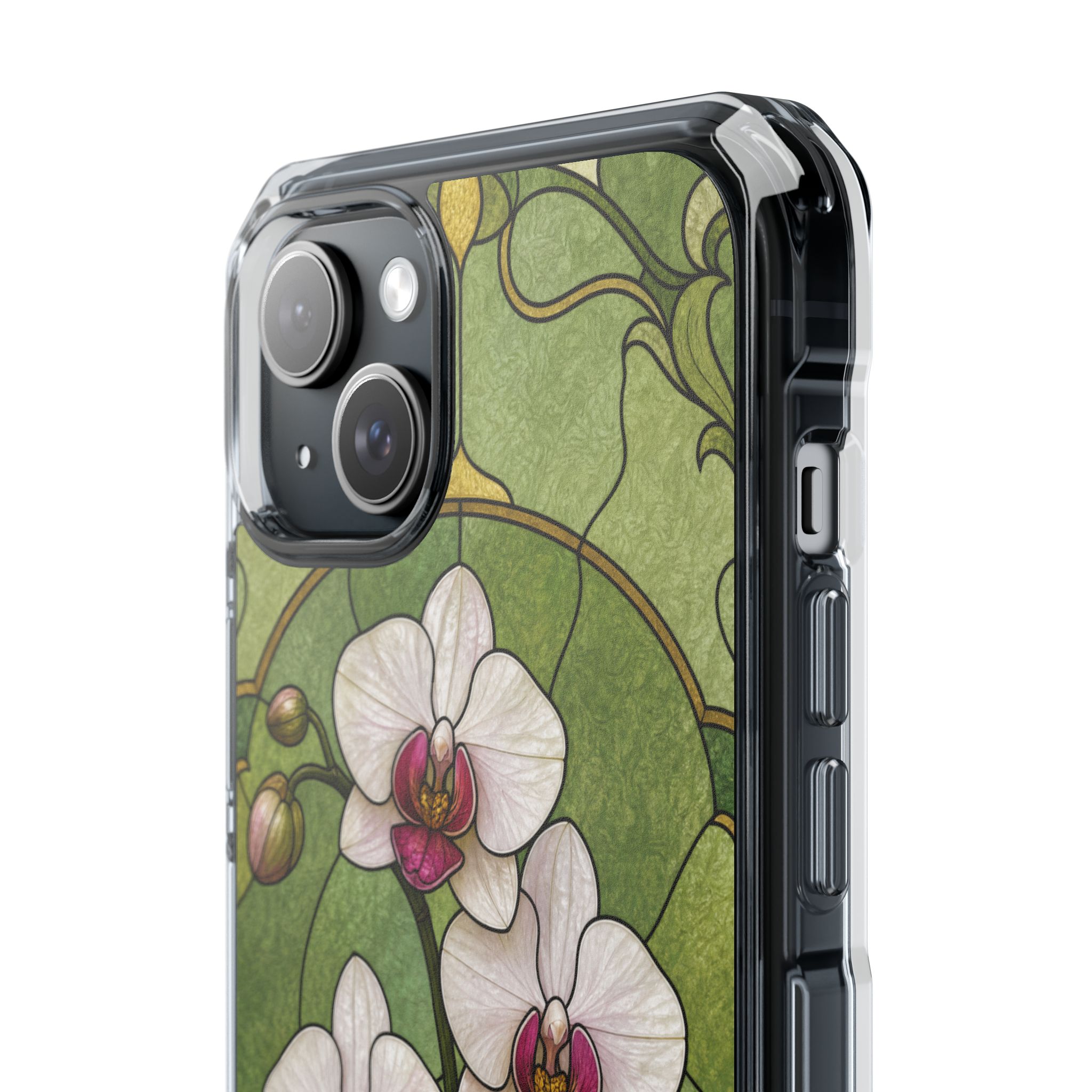 Orchid Faux Stained Glass Phone Case, Slim Clear Case for iPhone 17 16 15 Pro Max, Protective Gift Case — MagSafe - Image 12