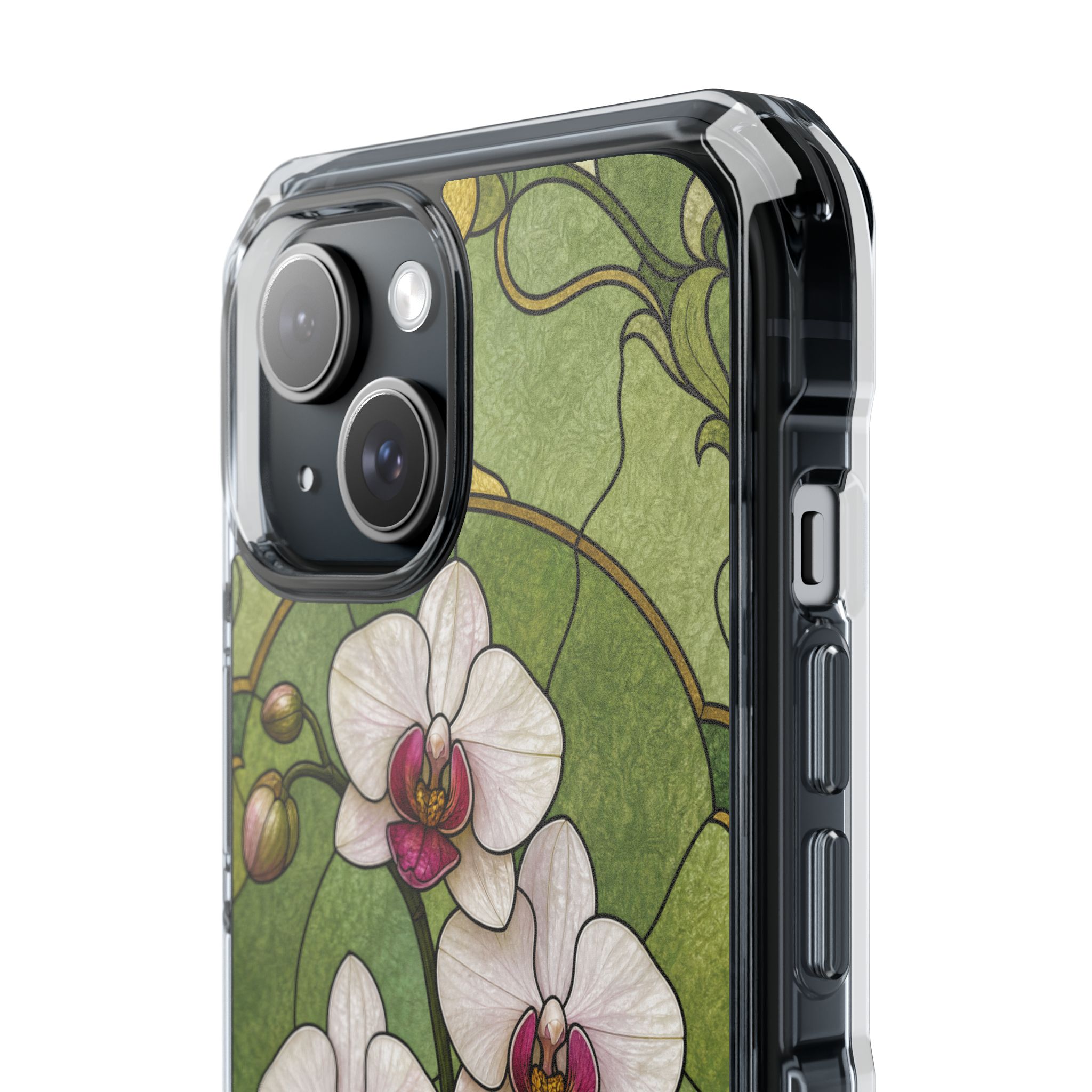 Orchid Faux Stained Glass Phone Case, Slim Clear Case for iPhone 17 16 15 Pro Max, Protective Gift Case — MagSafe - Image 4