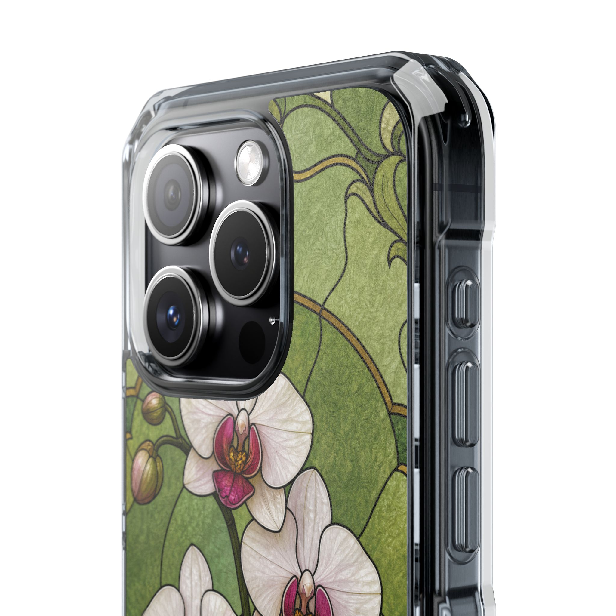 Orchid Faux Stained Glass Phone Case, Slim Clear Case for iPhone 17 16 15 Pro Max, Protective Gift Case — MagSafe - Image 8