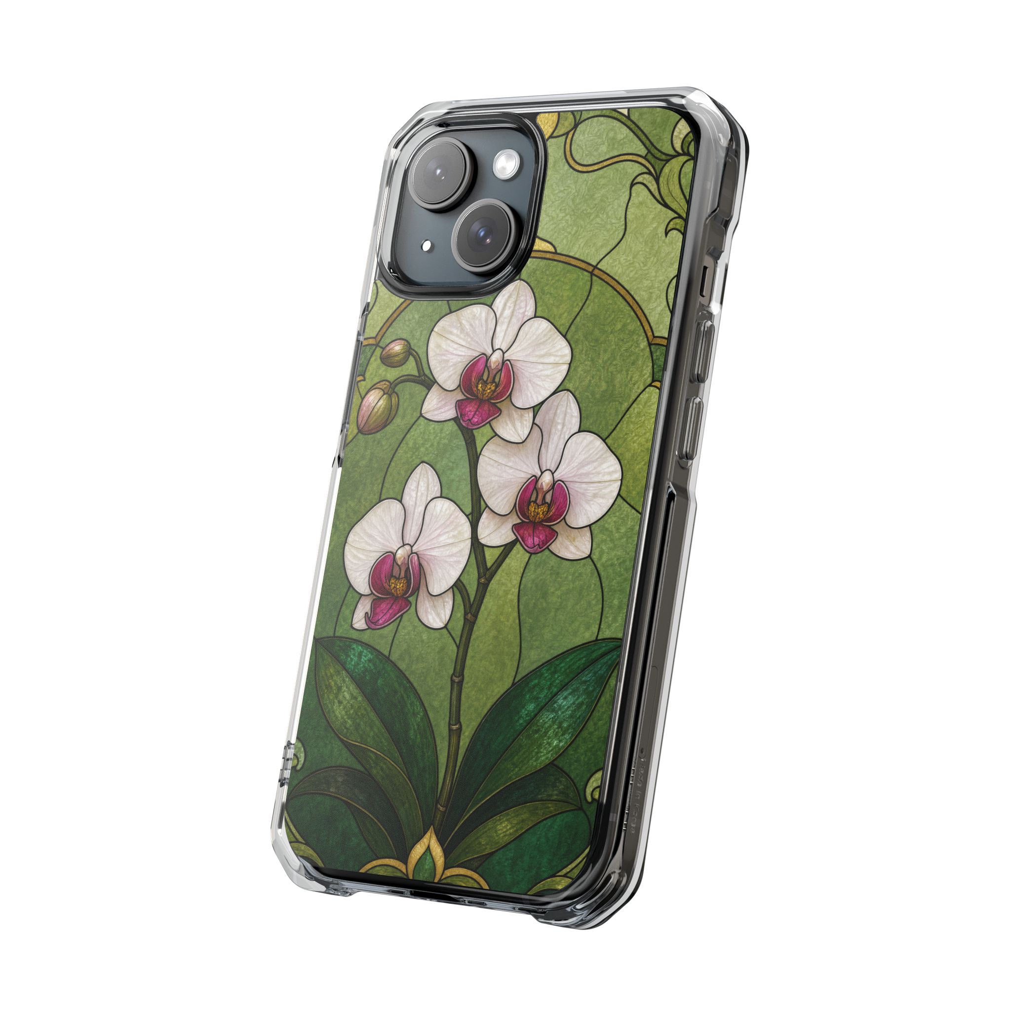Orchid Faux Stained Glass Phone Case, Slim Clear Case for iPhone 17 16 15 Pro Max, Protective Gift Case — MagSafe - Image 2