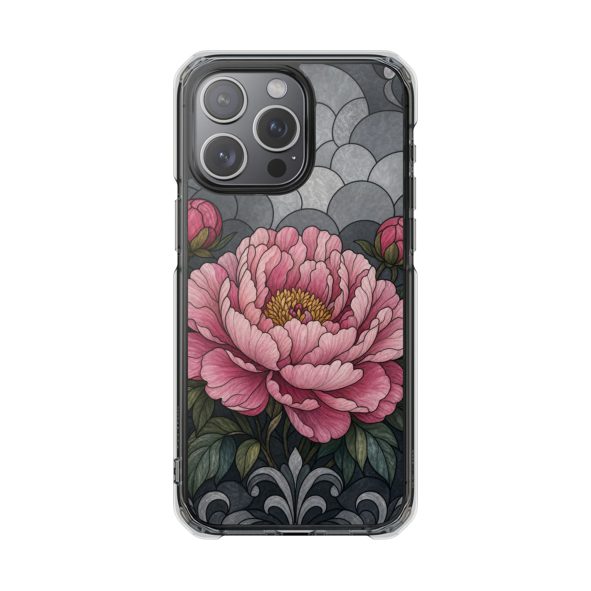 Peony Faux Stained Glass Phone Case, Slim Clear Case for iPhone 17 16 15 Pro Max, Protective Gift Case — MagSafe - Image 13