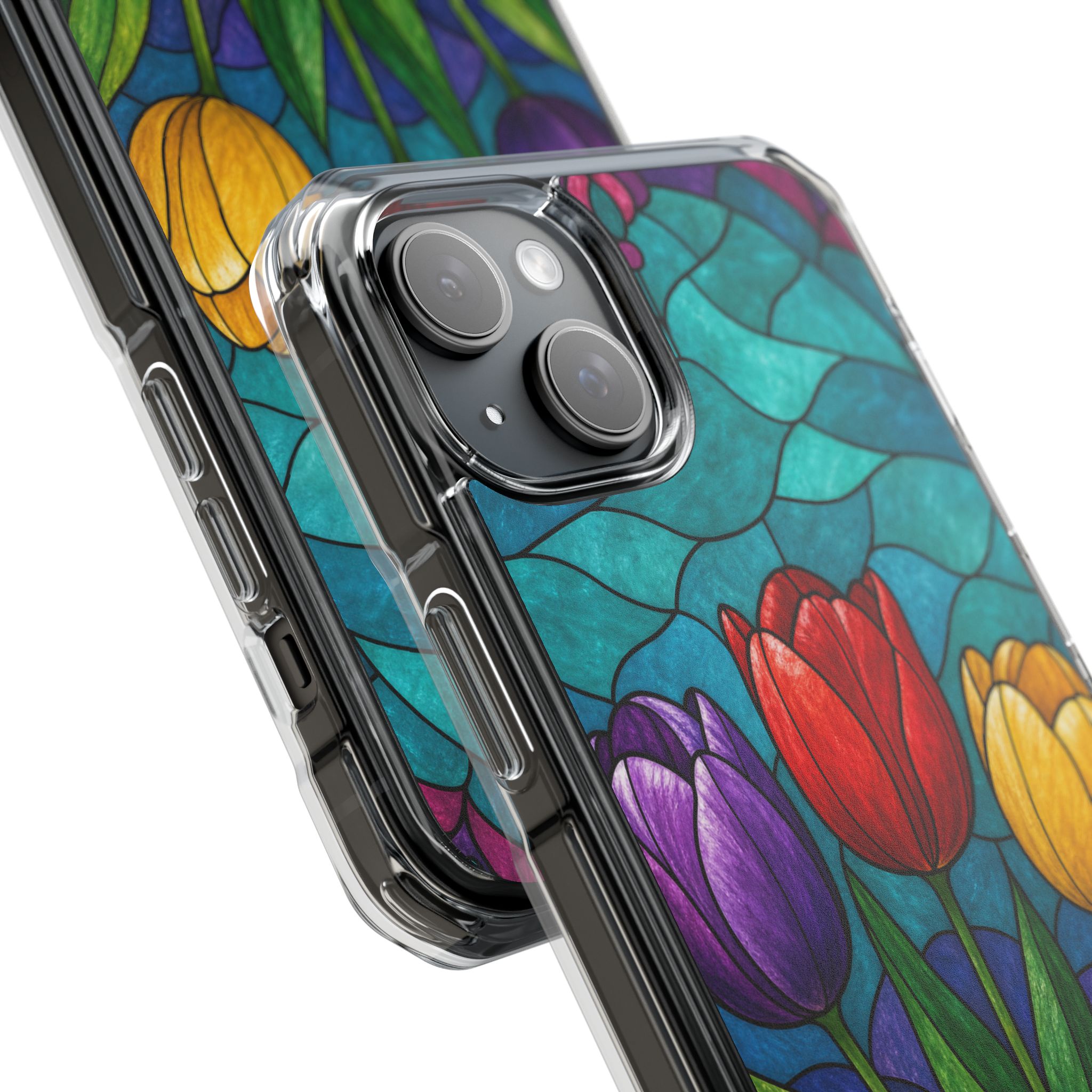 Tulips Faux Stained Glass Phone Case, Slim Clear Case for iPhone 17 16 15 Pro Max, Protective Gift Case — MagSafe - Image 11