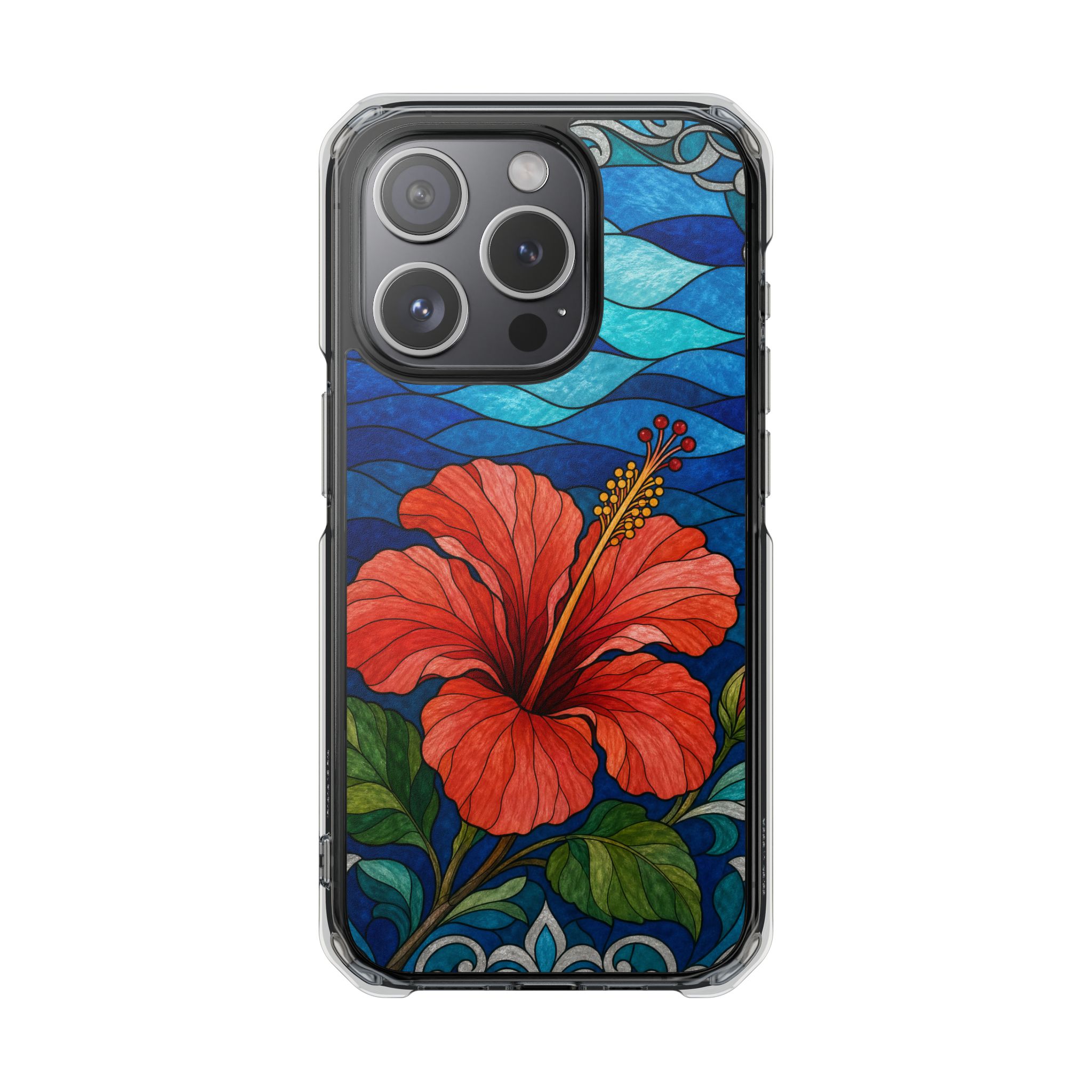 Hibiscus Faux Stained Glass Phone Case, Slim Clear Case for iPhone 17 16 15 Pro Max, Protective Gift Case — MagSafe - Image 5