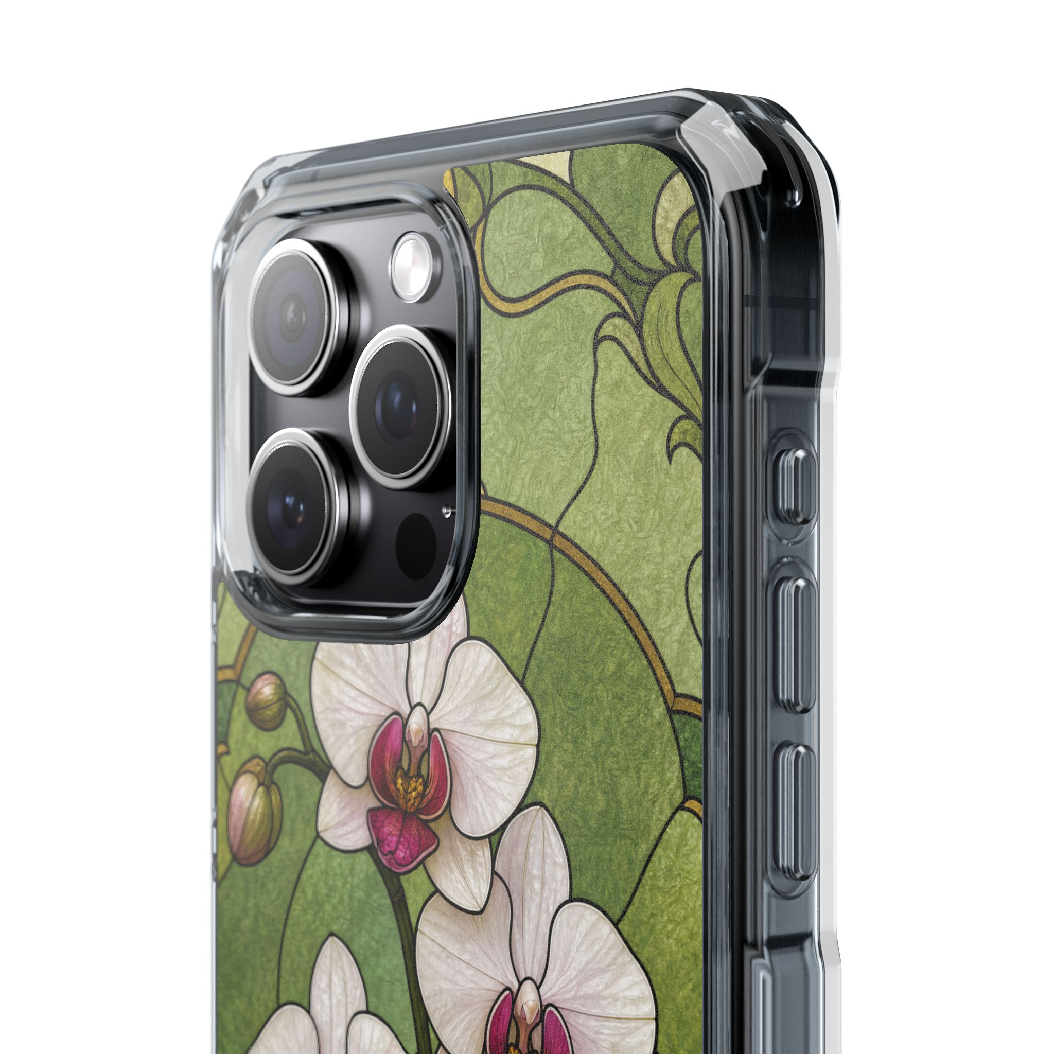 Orchid Faux Stained Glass Phone Case, Slim Clear Case for iPhone 17 16 15 Pro Max, Protective Gift Case — MagSafe - Image 16