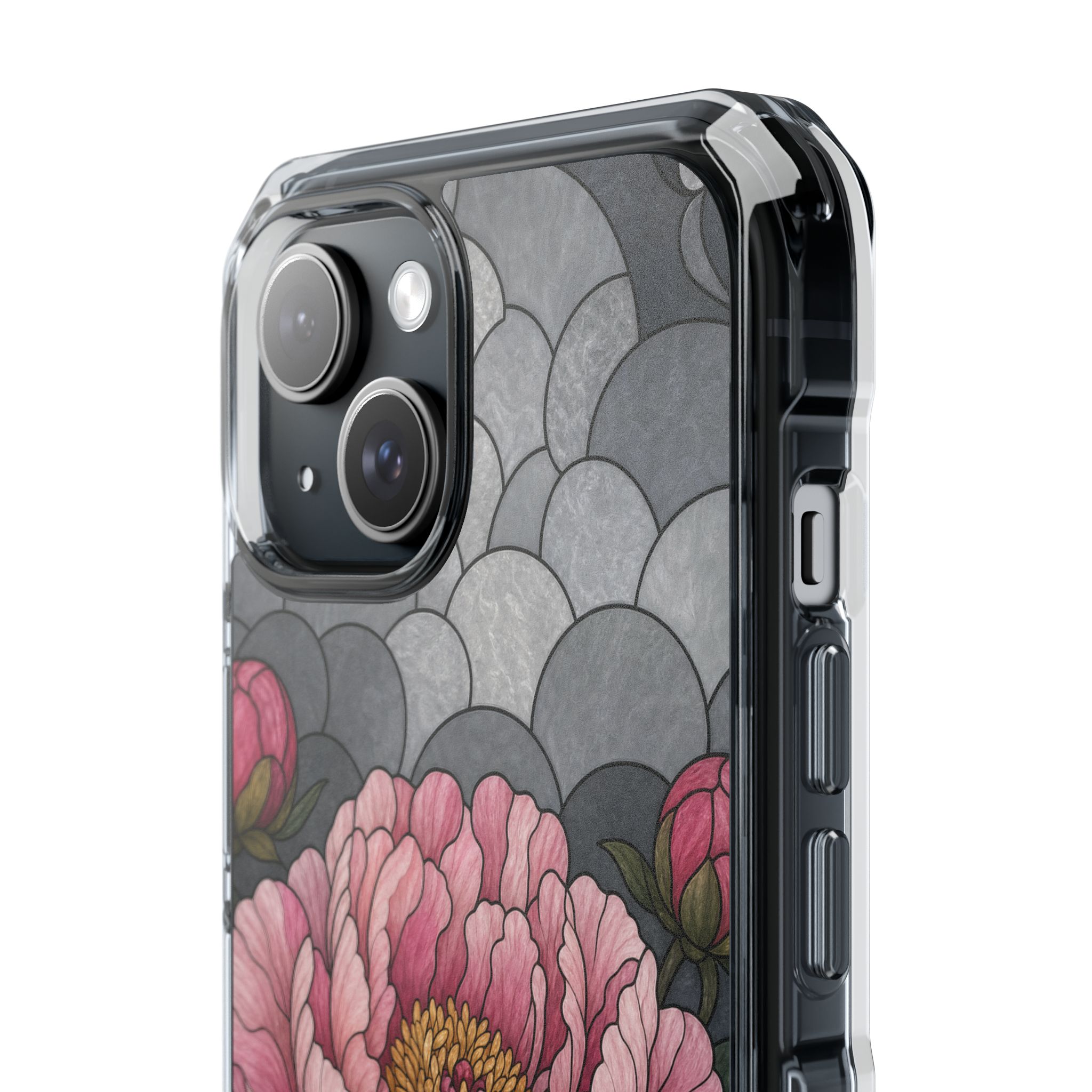 Peony Faux Stained Glass Phone Case, Slim Clear Case for iPhone 17 16 15 Pro Max, Protective Gift Case — MagSafe - Image 4