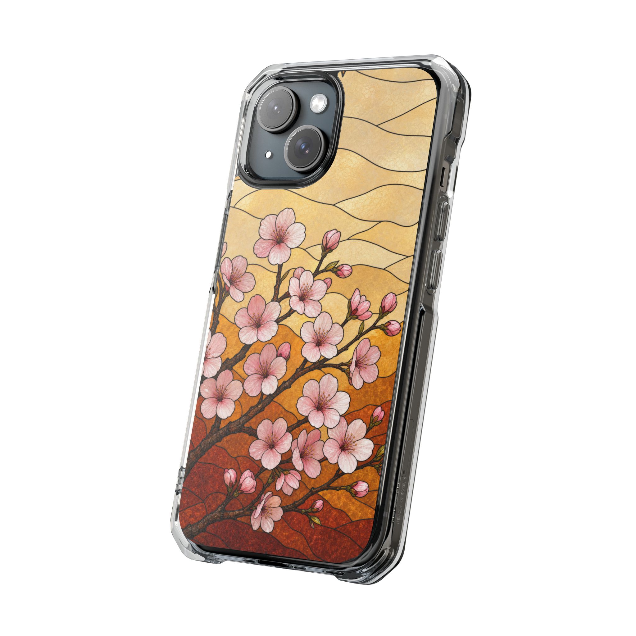 Cherry Blossom Faux Stained Glass Phone Case, Slim Clear Case for iPhone 17 16 15 Pro Max, Protective Gift Case — MagSafe - Image 2