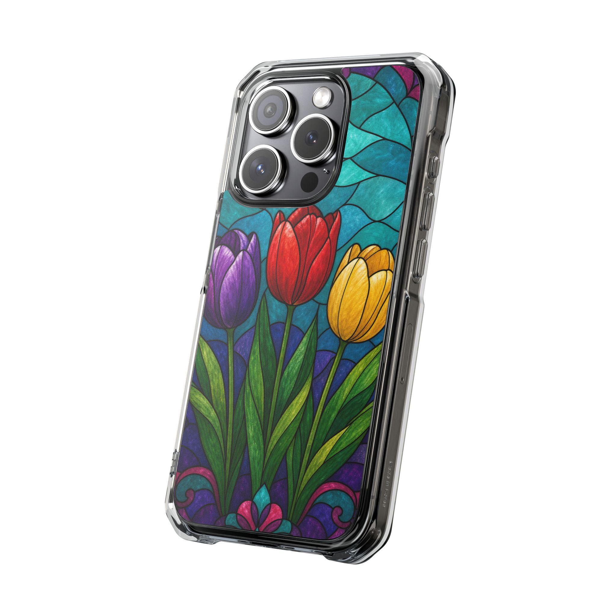 Tulips Faux Stained Glass Phone Case, Slim Clear Case for iPhone 17 16 15 Pro Max, Protective Gift Case — MagSafe - Image 6