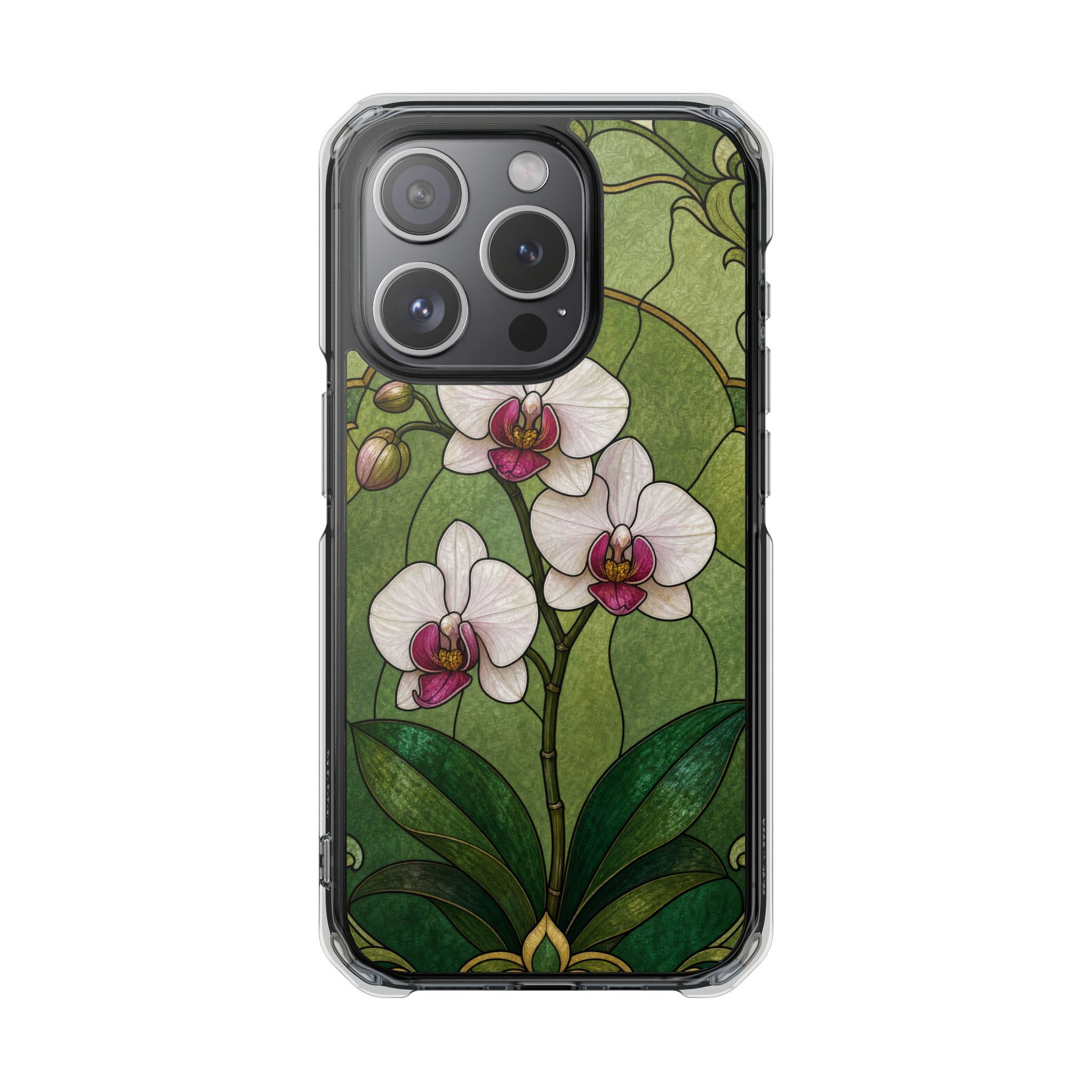 Orchid Faux Stained Glass Phone Case, Slim Clear Case for iPhone 17 16 15 Pro Max, Protective Gift Case — MagSafe - Image 5