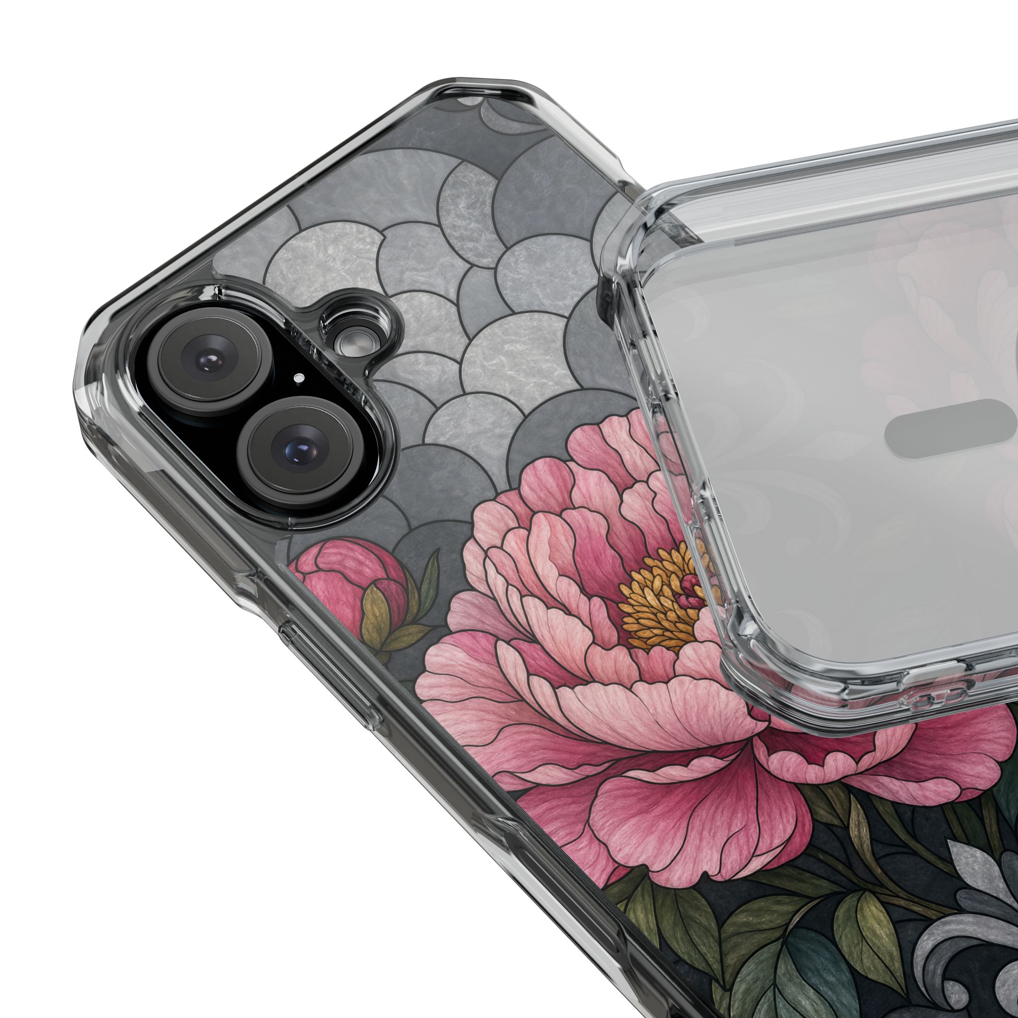 Peony Faux Stained Glass Phone Case, Slim Clear Case for iPhone 17 16 15 Pro Max, Protective Gift Case — MagSafe - Image 25