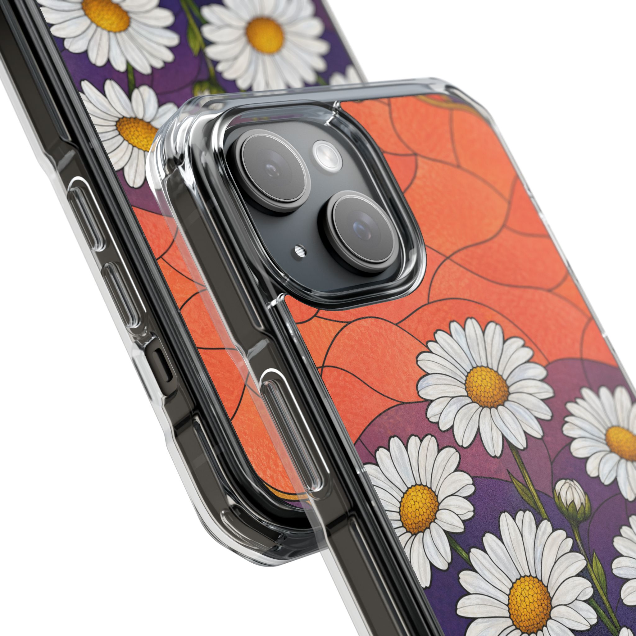Daisy Faux Stained Glass Phone Case, Slim Clear Case for iPhone 17 16 15 Pro Max, Protective Gift Case — MagSafe - Image 3