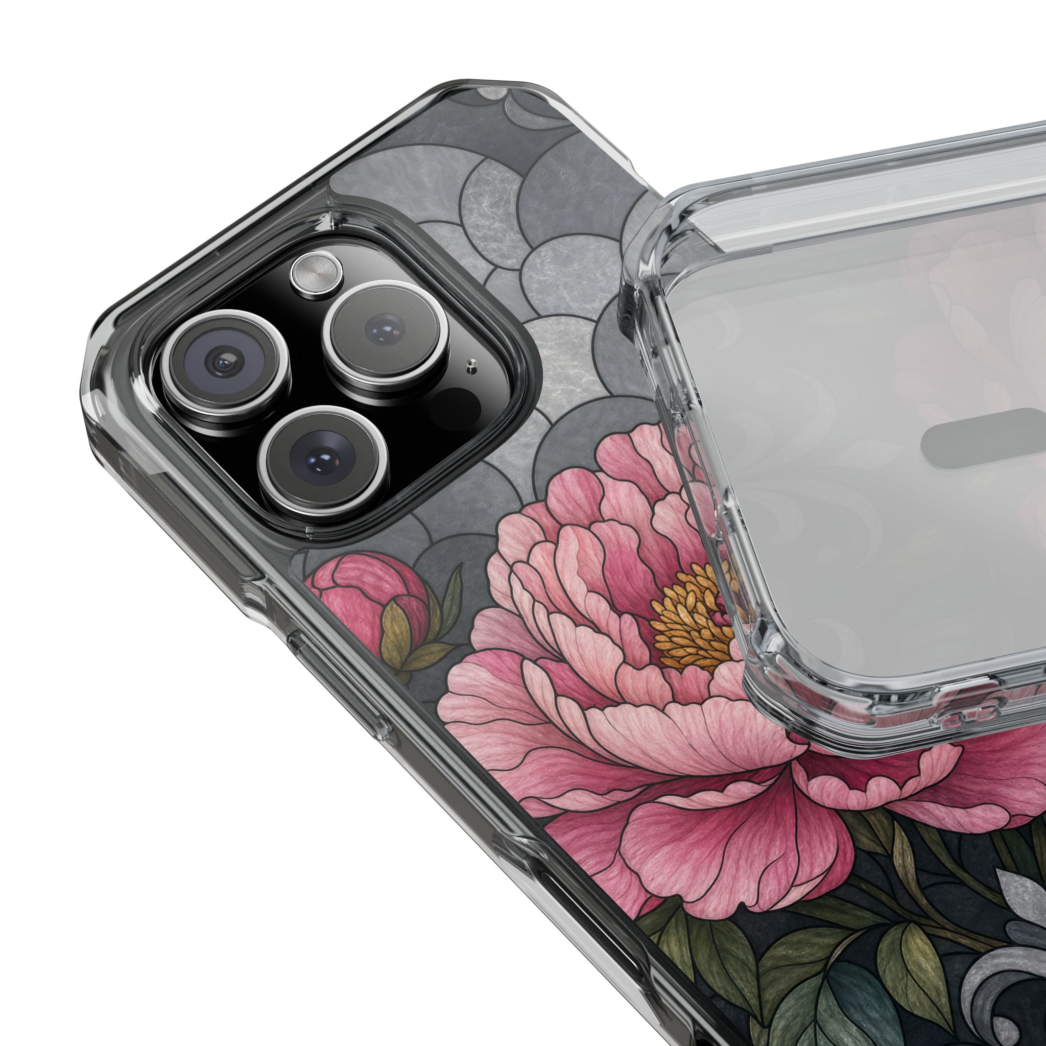 Peony Faux Stained Glass Phone Case, Slim Clear Case for iPhone 17 16 15 Pro Max, Protective Gift Case — MagSafe - Image 19